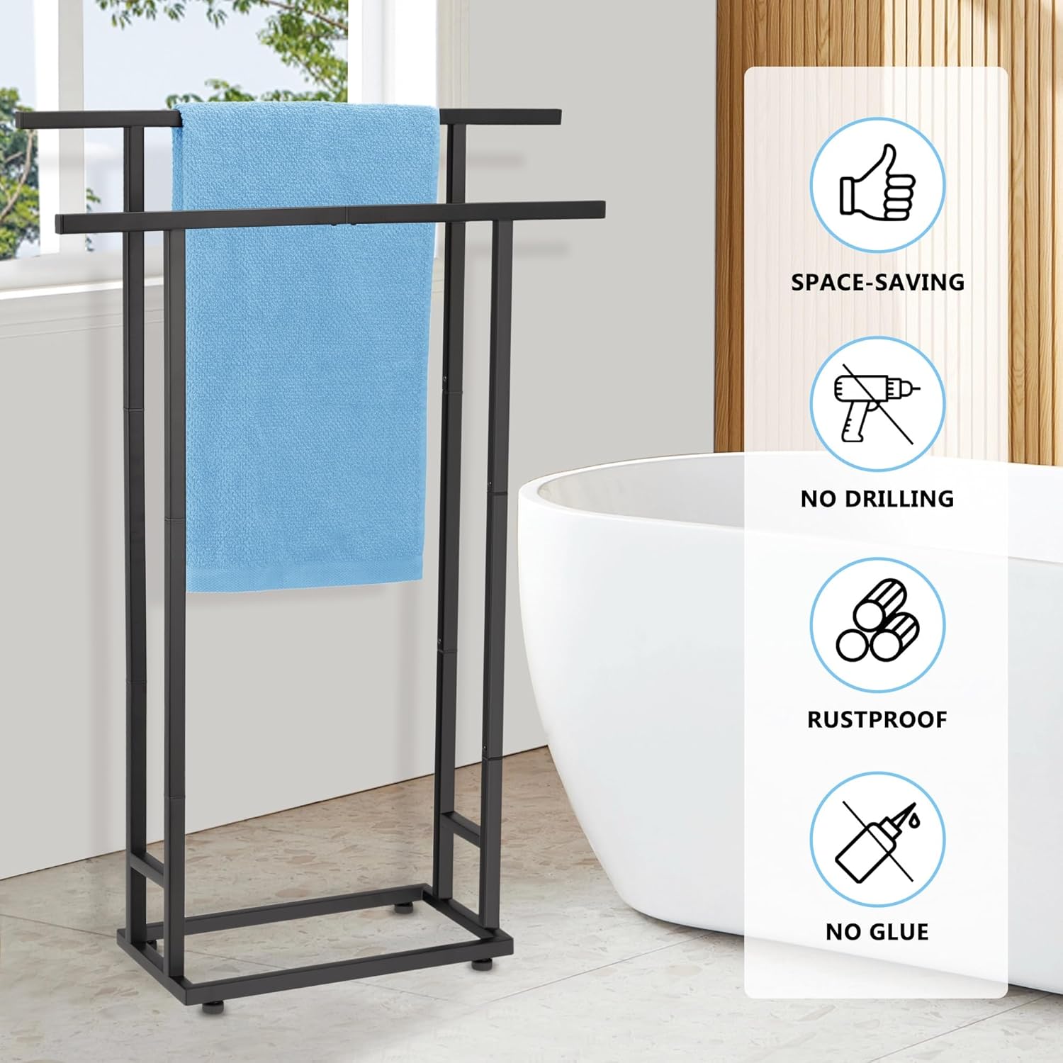 ALHAKIN 2 Tier Standing Towel Rack Black