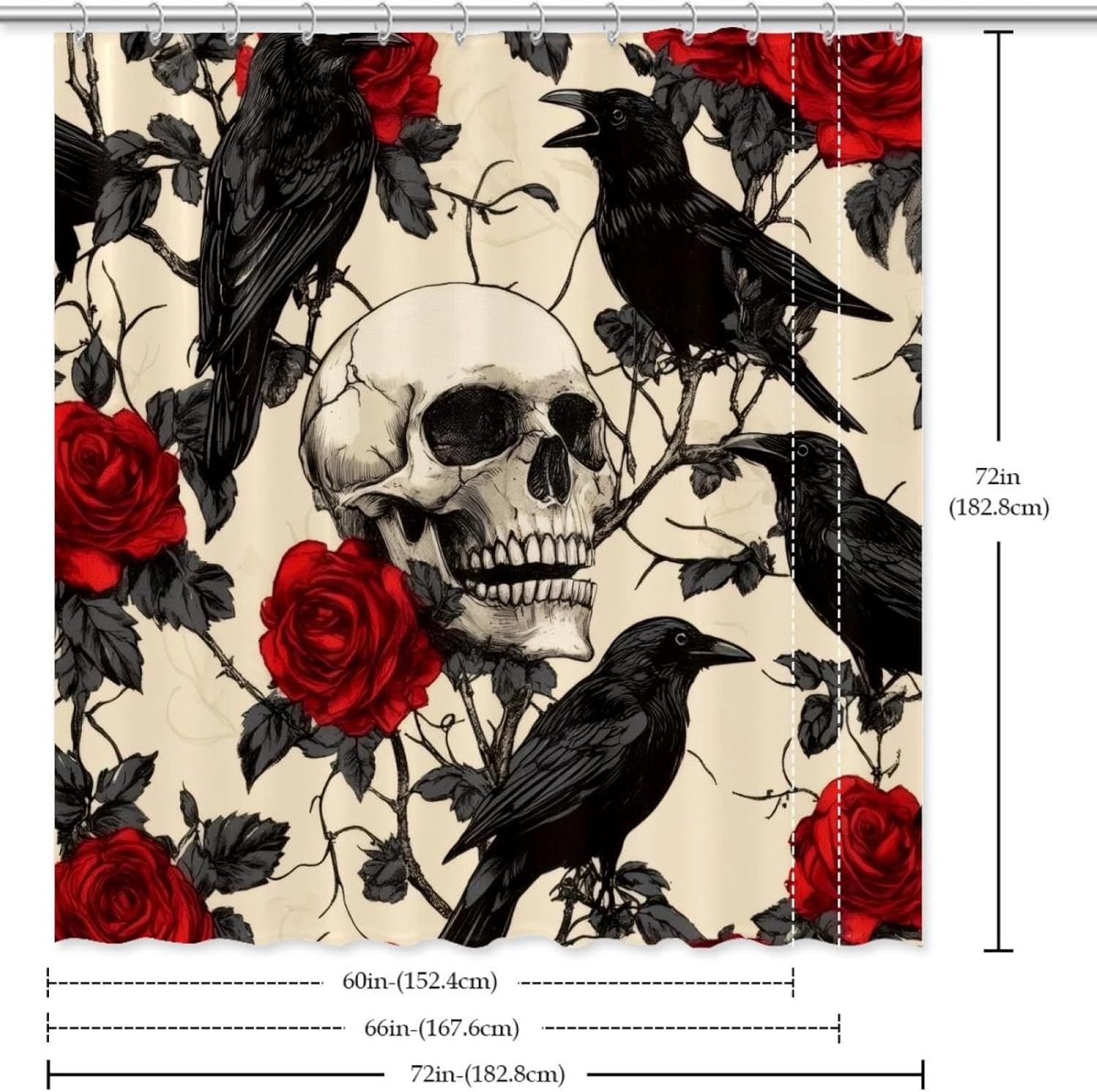VAPOKF Ravens Skull Roses Shower Curtain Set with 12 Hooks