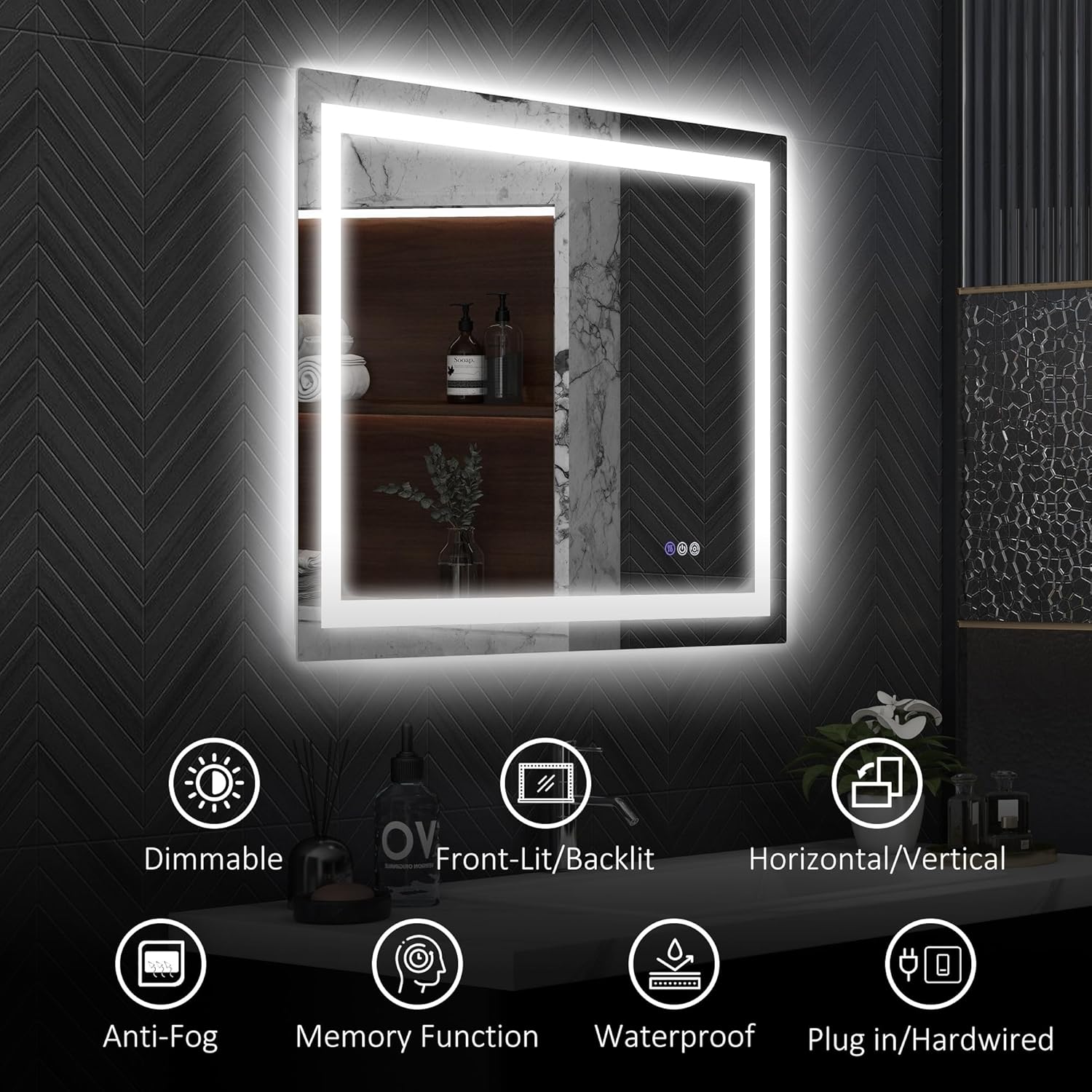 HOMCOM 35x28 Inch Dimmable LED Bathroom Mirror with Lights