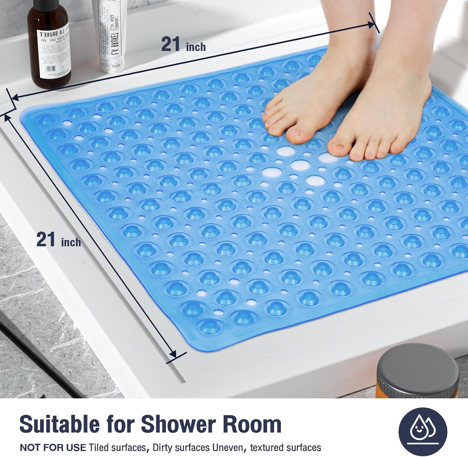 Naoloture Square Non-Slip Bath Mat with 169 Suction Cups
