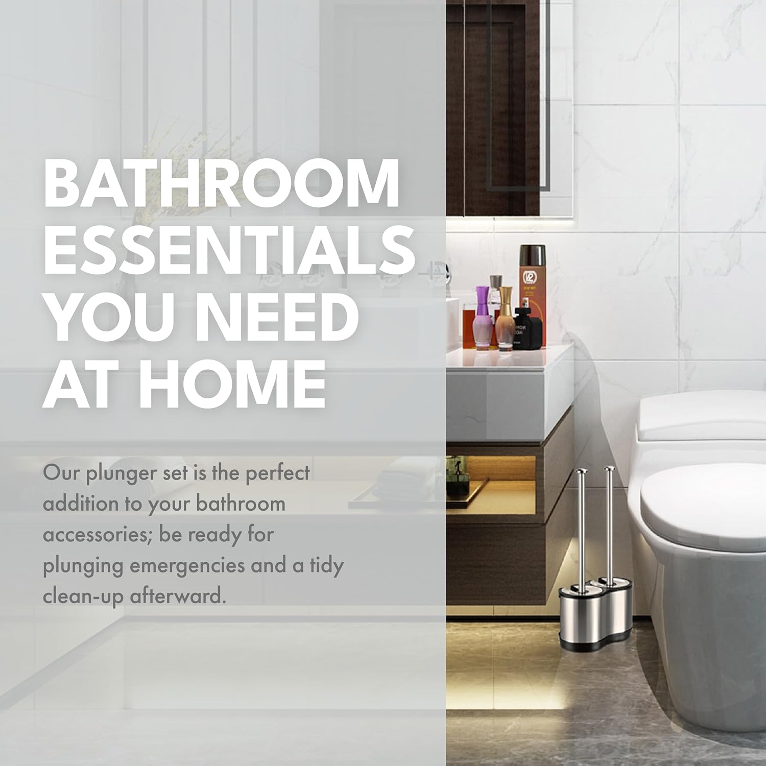 Modern Deluxe Freestanding Toilet Brush and Plunger Combo