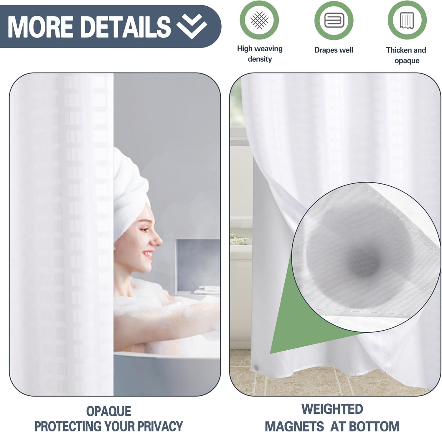 KONZENT Hotel Fabric Shower Curtain with Removable Liner