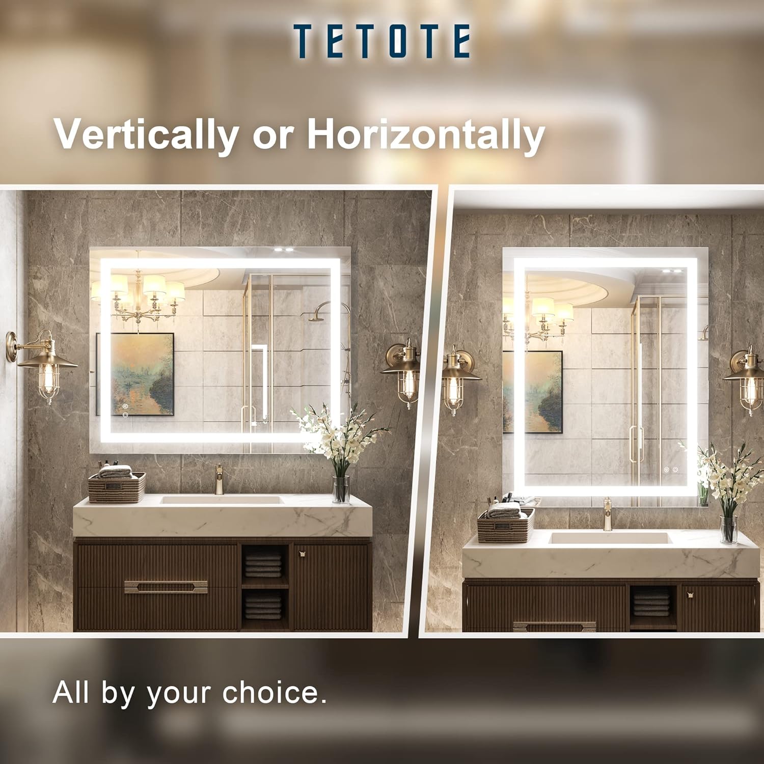 TETOTE 30x36 LED Vanity Mirror with Dimmable Lights and Anti-Fog Function