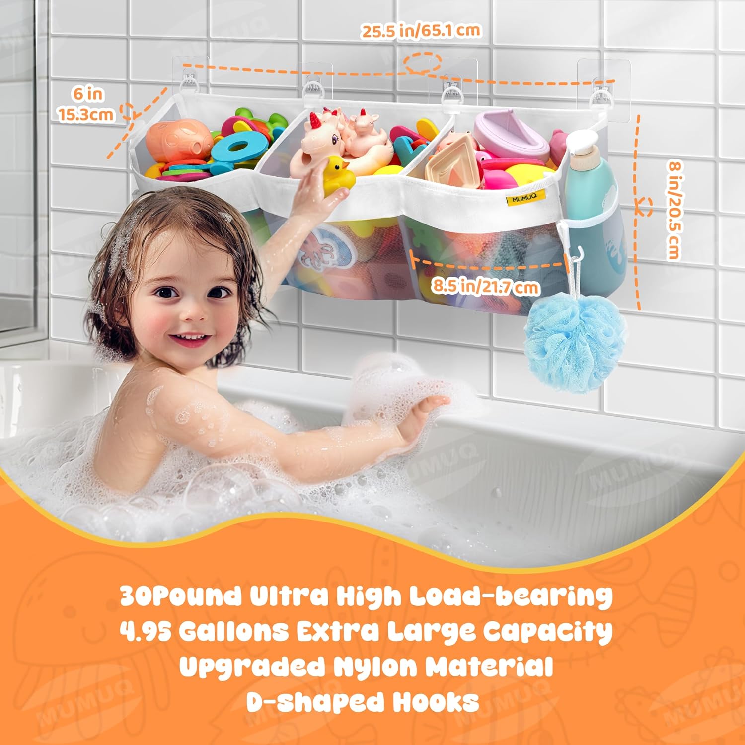 MUMUQ 3 Compartment Bath Toy Storage Bag 1