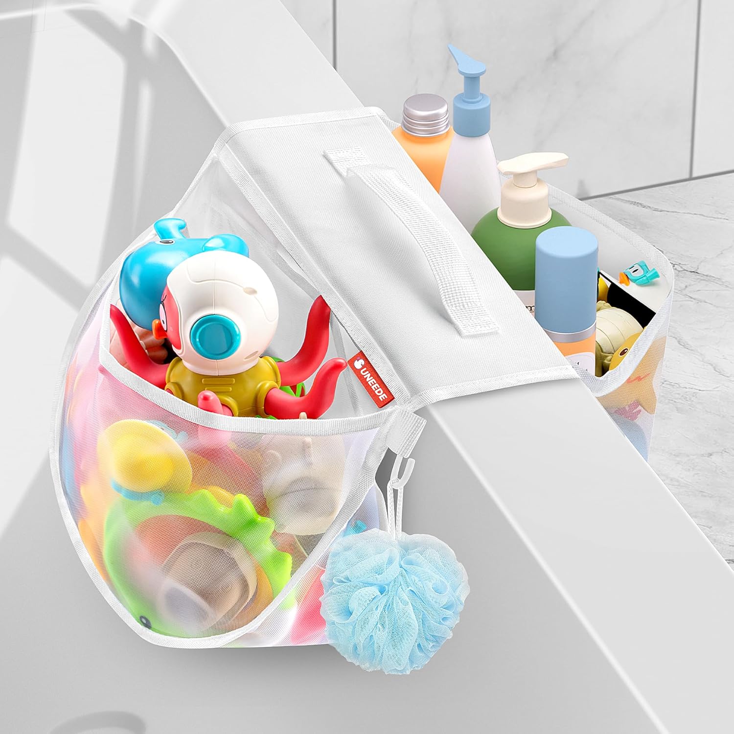 UNEEDE Bathtub Toy Organizer with Grip and Pockets