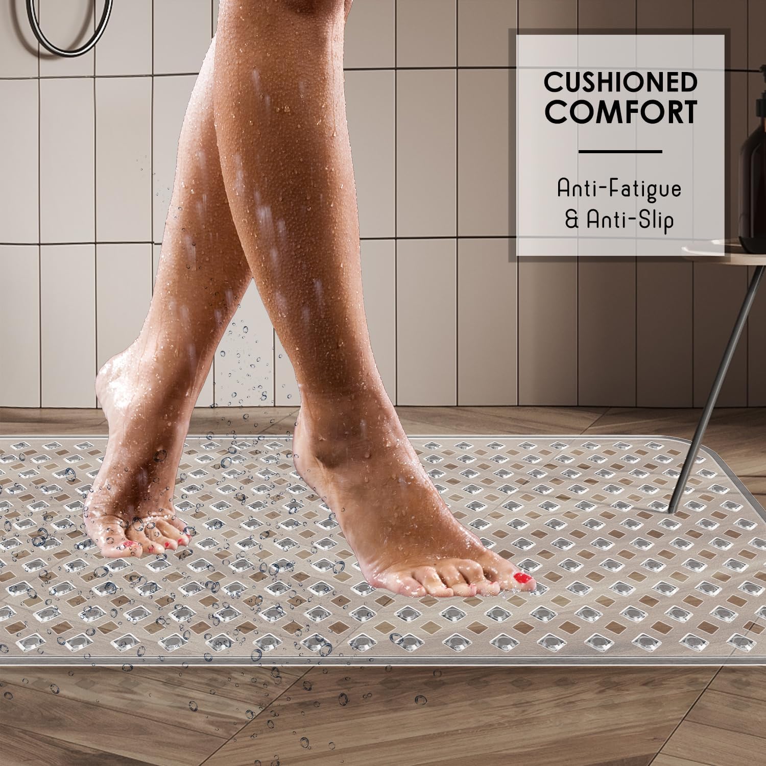 Clara Clark Non Slip Bath Mat 35x16 with Suction Cups and Drainage Holes