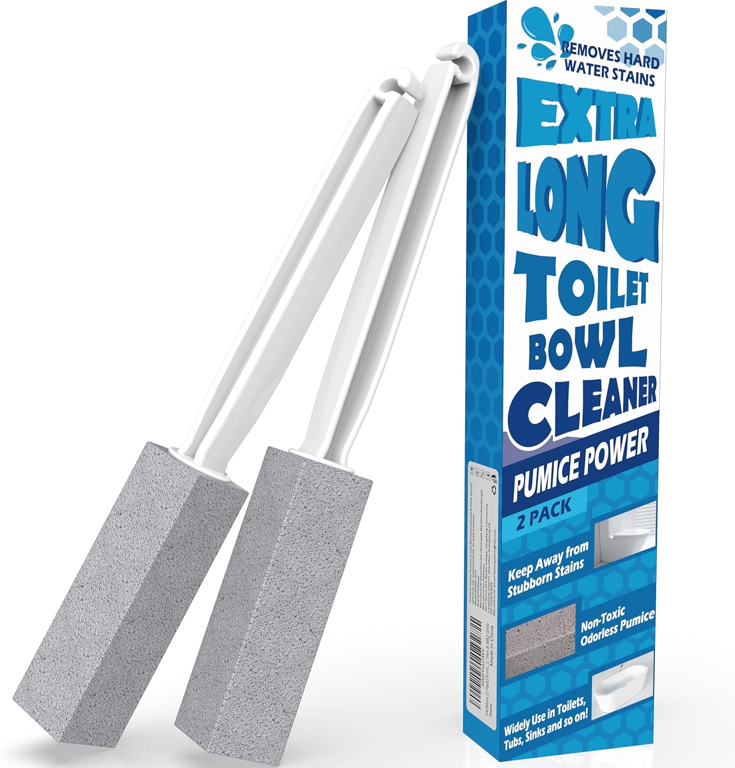 2 Pack Pumice Stone Brush with Long Handle for Toilet Cleaning