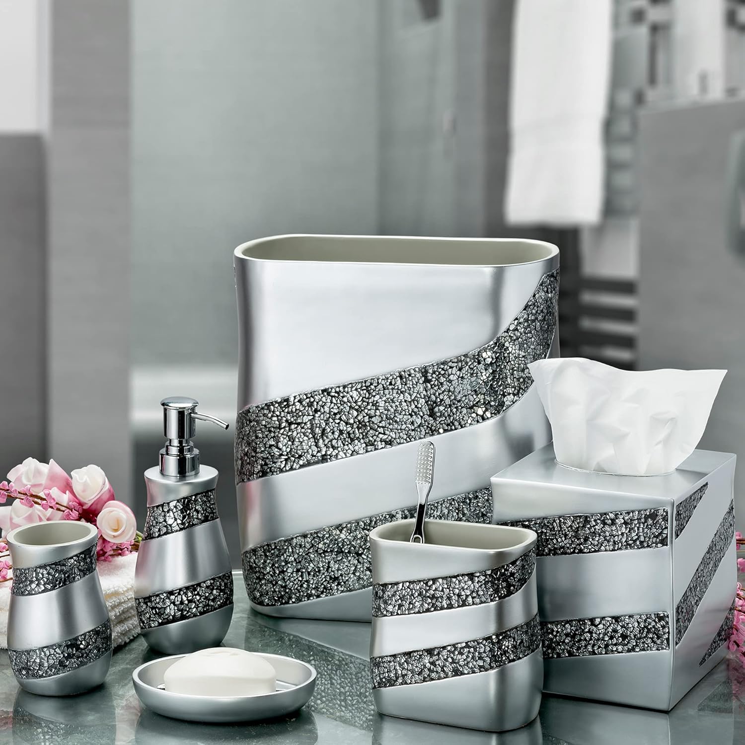 Creative Scents Silver Mosaic Toothbrush Holder