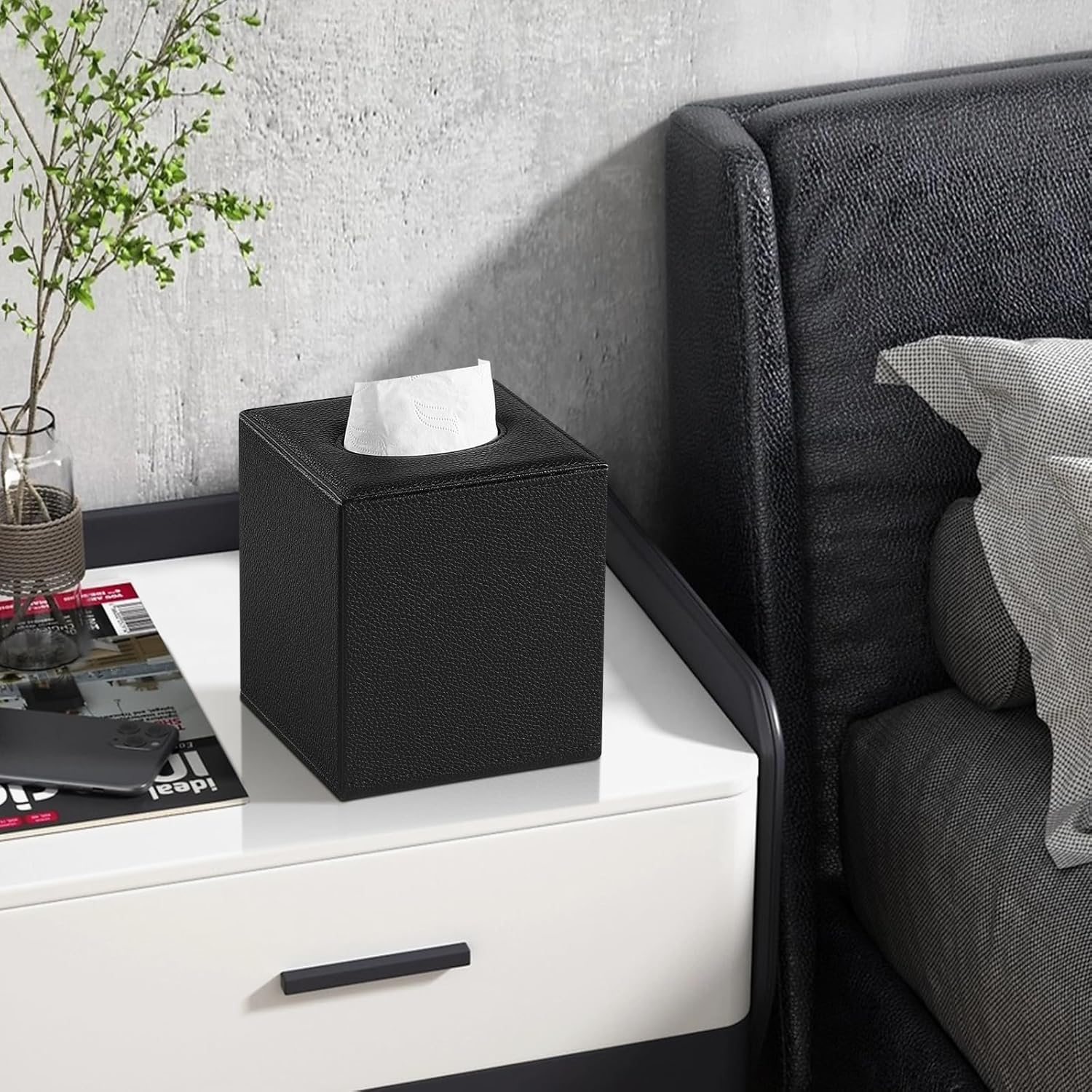 JLAMBOM Magnetic Tissue Box Cover Square Holder Black
