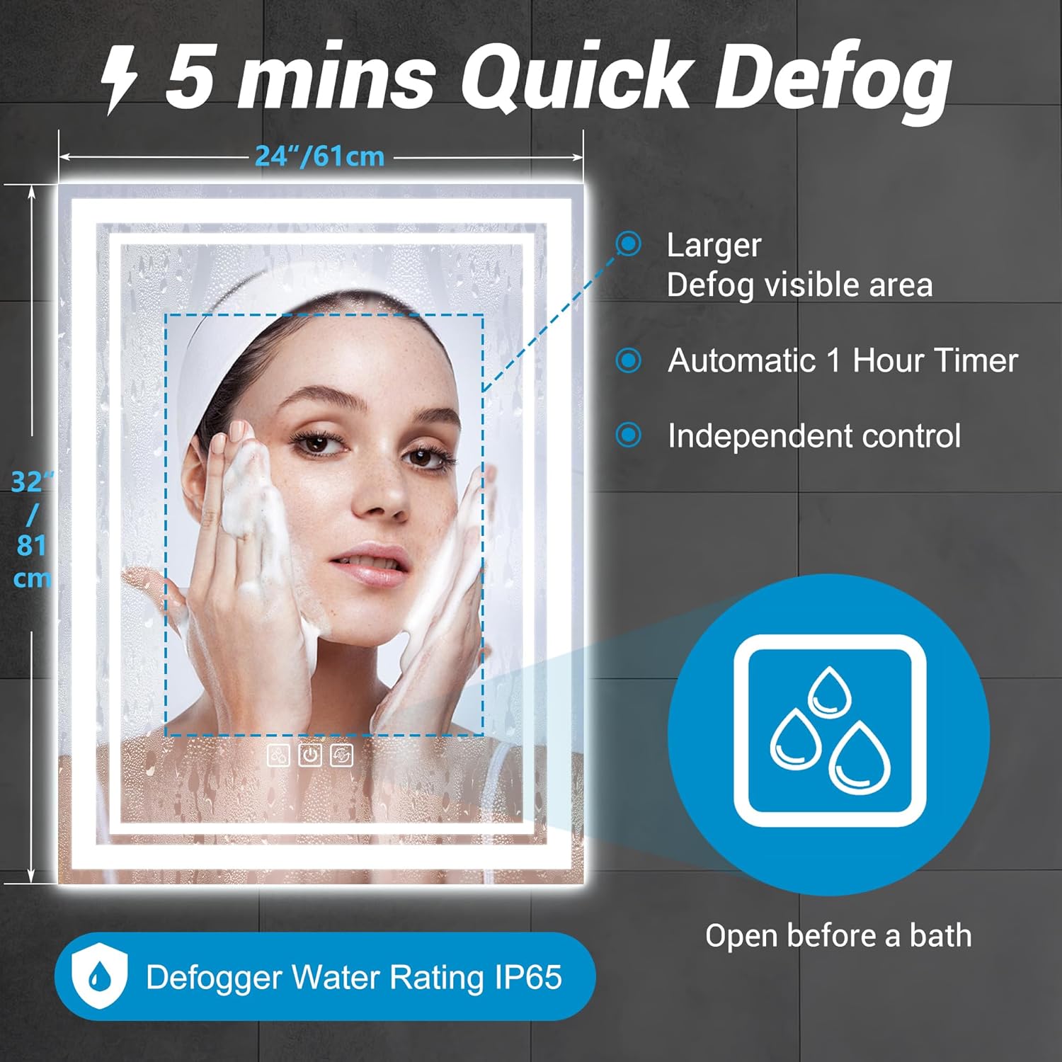Silumin 32x24 LED Wall Mirror with Defog and Dimmable Light