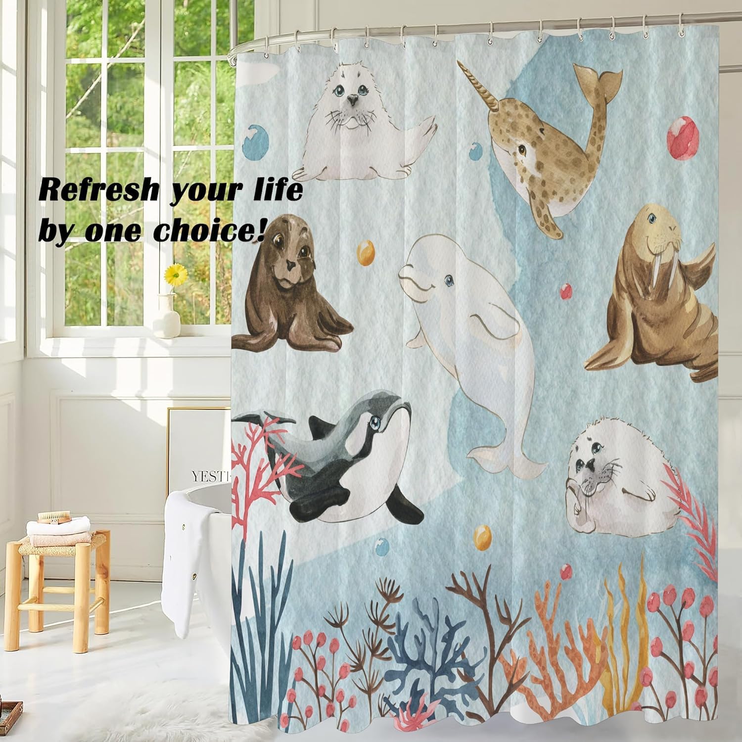 Cute Ocean Animal Shower Curtain 72x72 Inches