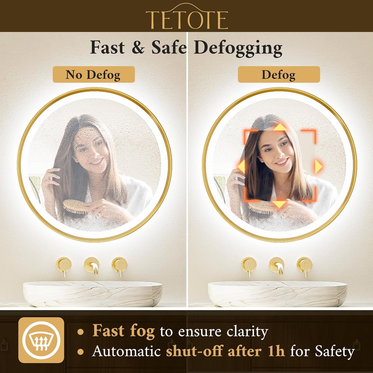 TETOTE 36 Inch Gold Round LED Mirror with Lights and Dimming