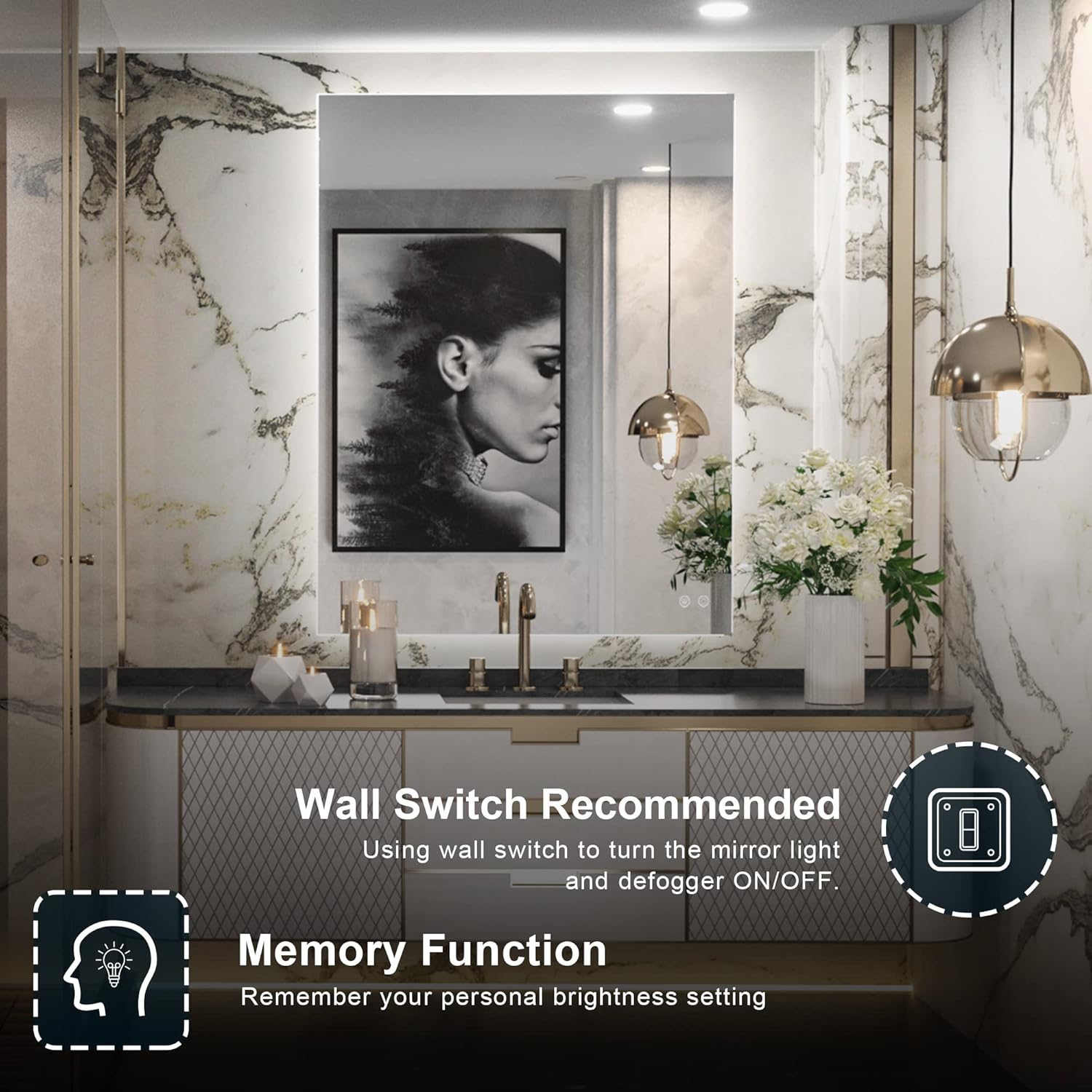 TETOTE 36x28 Inch LED Backlit Mirror with Light and Anti-Fog