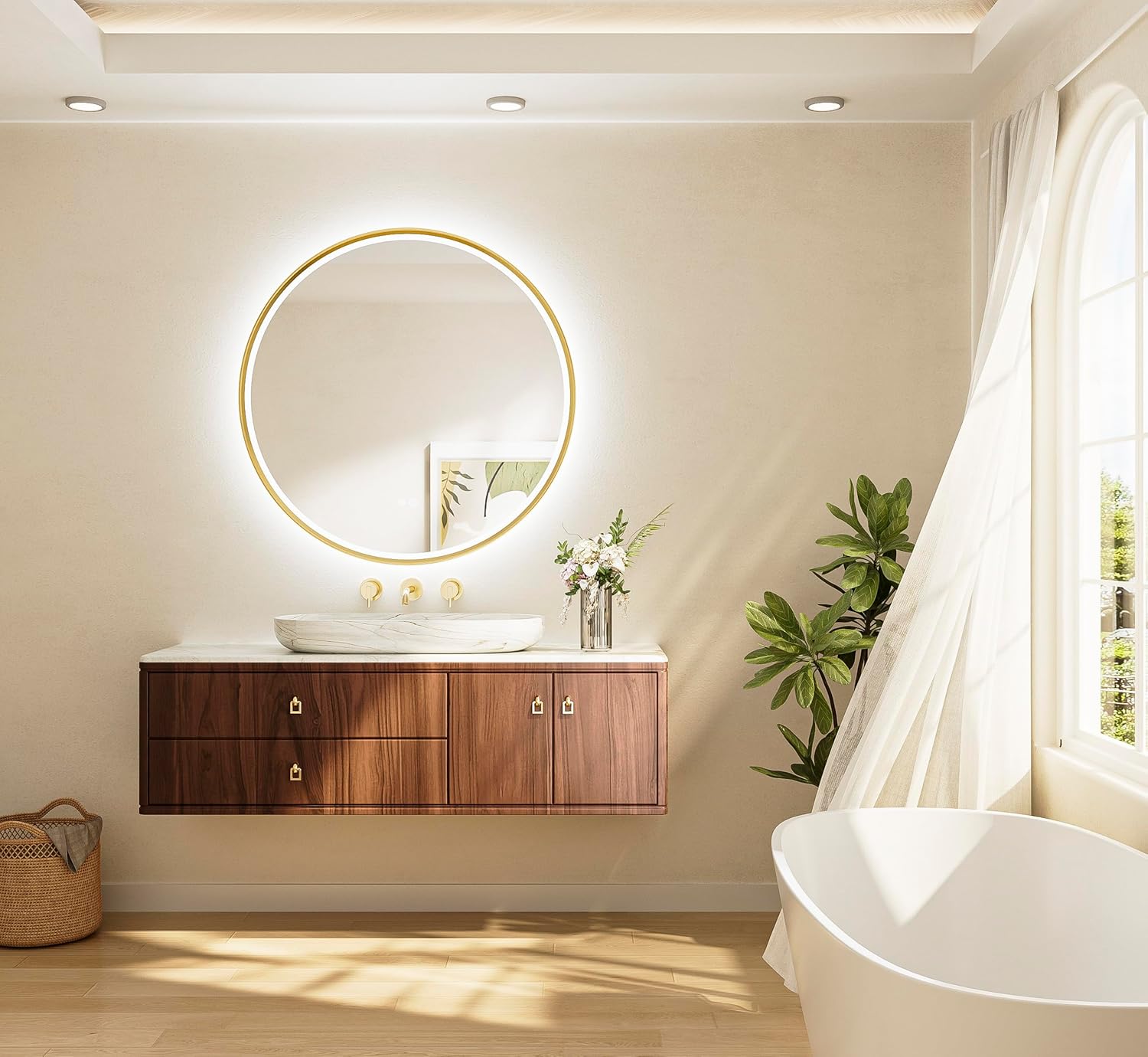 TETOTE 36 Inch Gold Round LED Mirror with Lights and Dimming