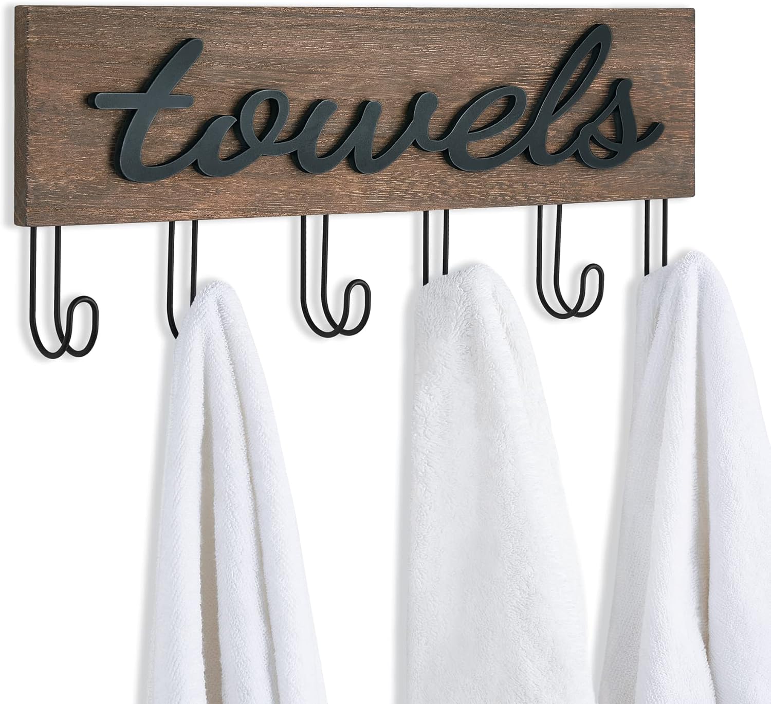 Mkono Rustic Wood Towel Rack with 6 Hooks