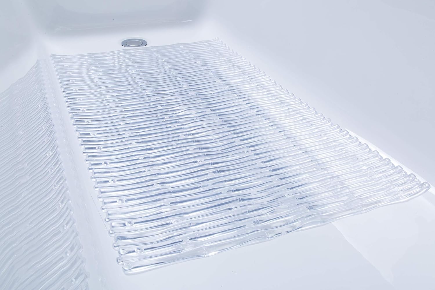 TIKE SMART Bamboo Non-Slip Bath Mat - Clear Vinyl
