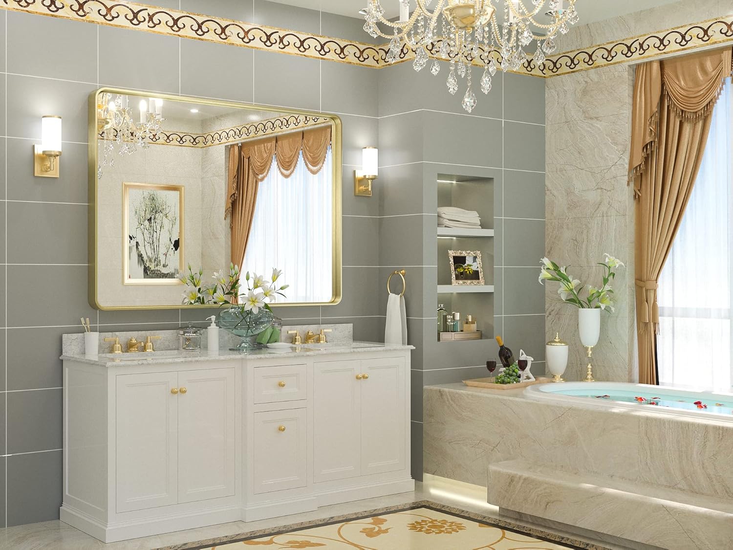 TETOTE 48 x 36 Inch Gold Bathroom Mirror 1