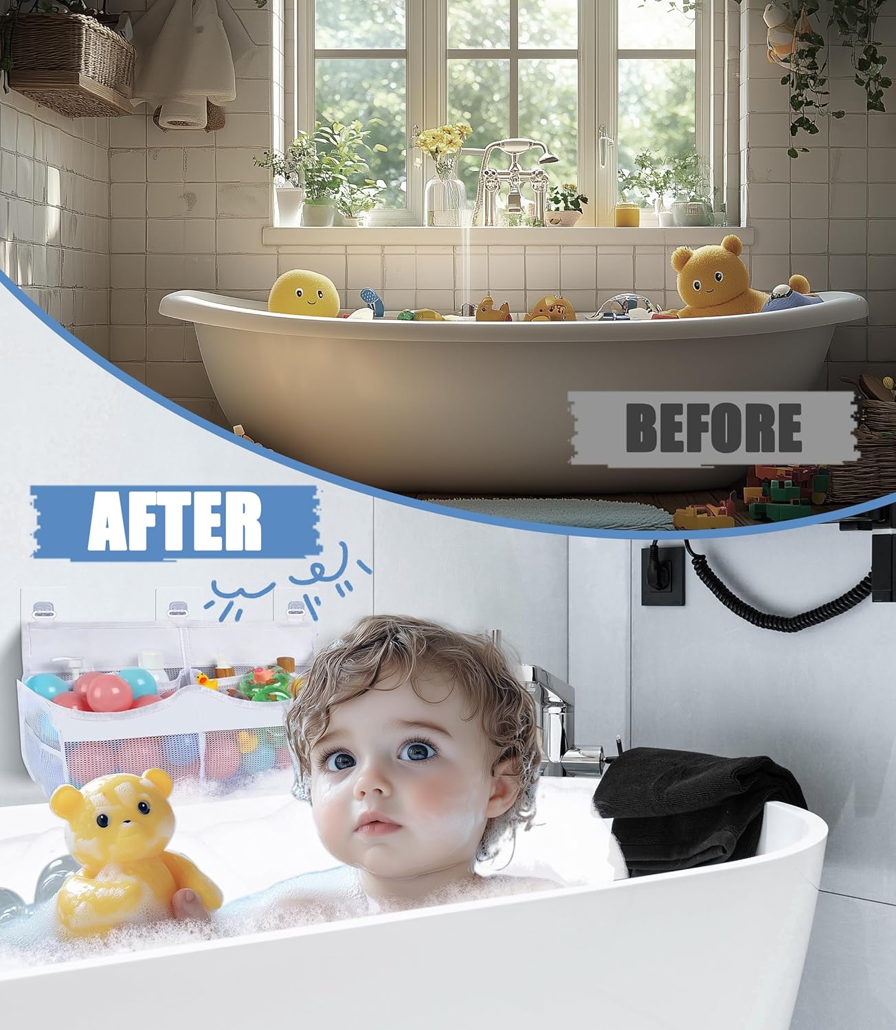 ZOBUU 2 Compartment Horizontal Bath Toy Storage Rack