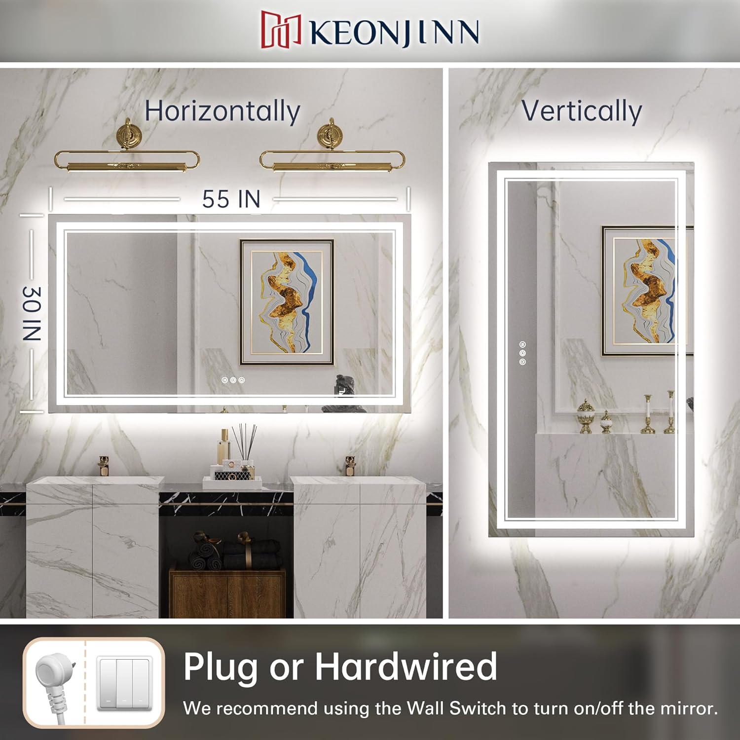 Keonjinn 55x30 LED Mirror with Frontlit and Backlit