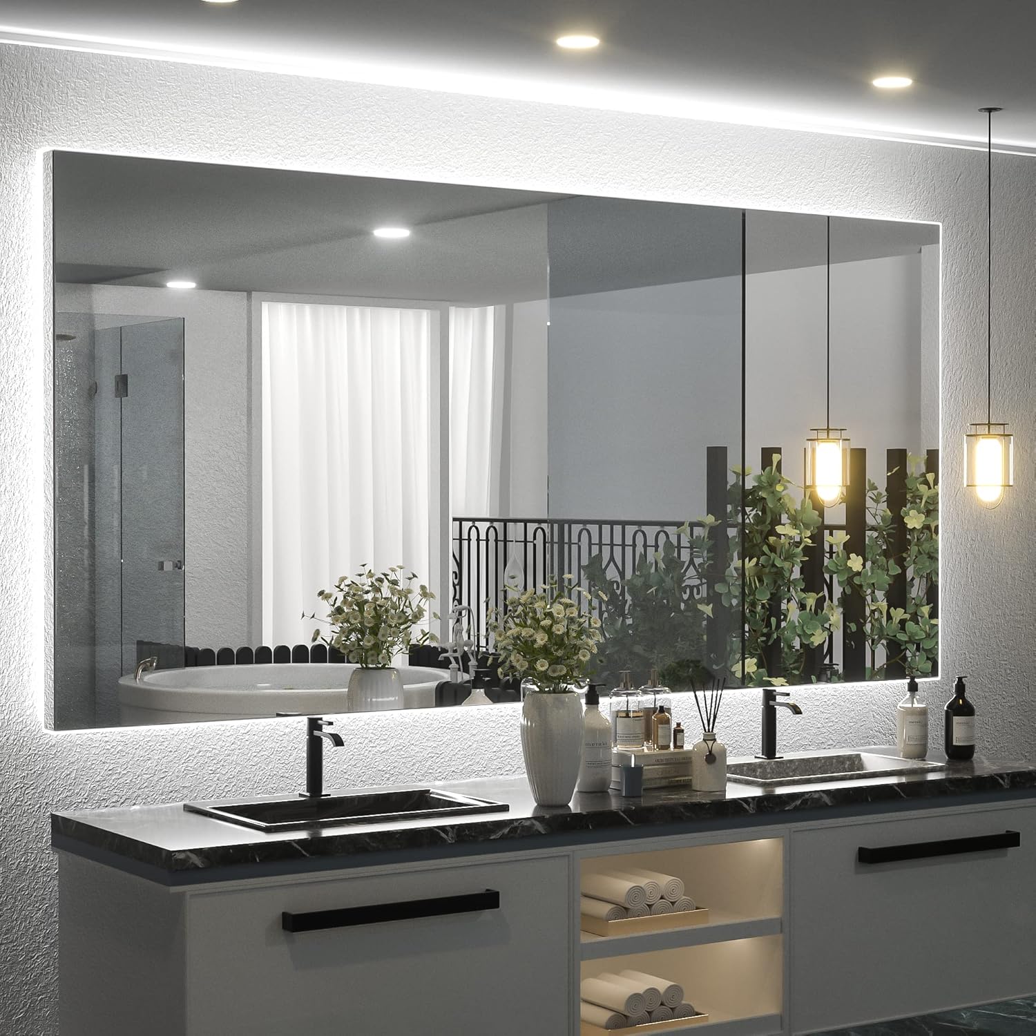 Keonjinn 72 x 36 Inch Backlit LED Mirror with Acrylic Light Strips