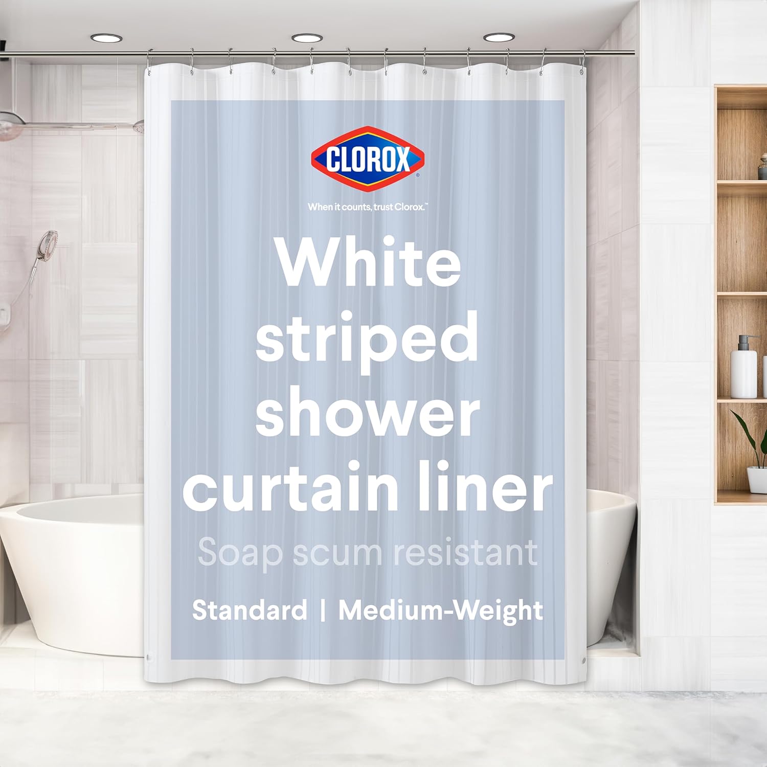 Clorox Premium Striped Shower Curtain Liner