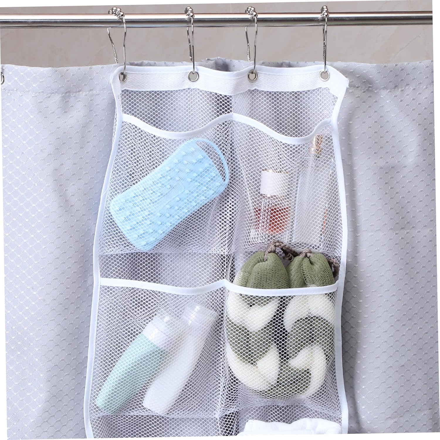 KOMBIUDA 2pcs Shower Mesh Organizer with Pockets