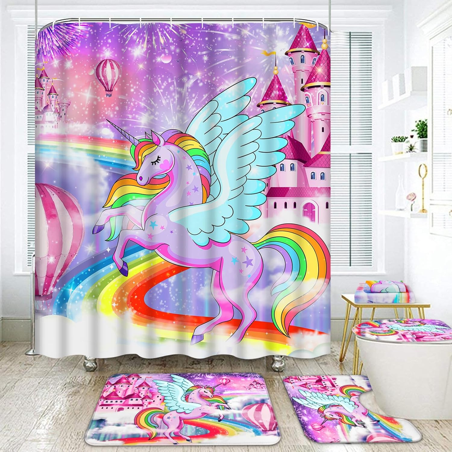 Alishomtll 7 Pcs Unicorn Girls Bathroom Set