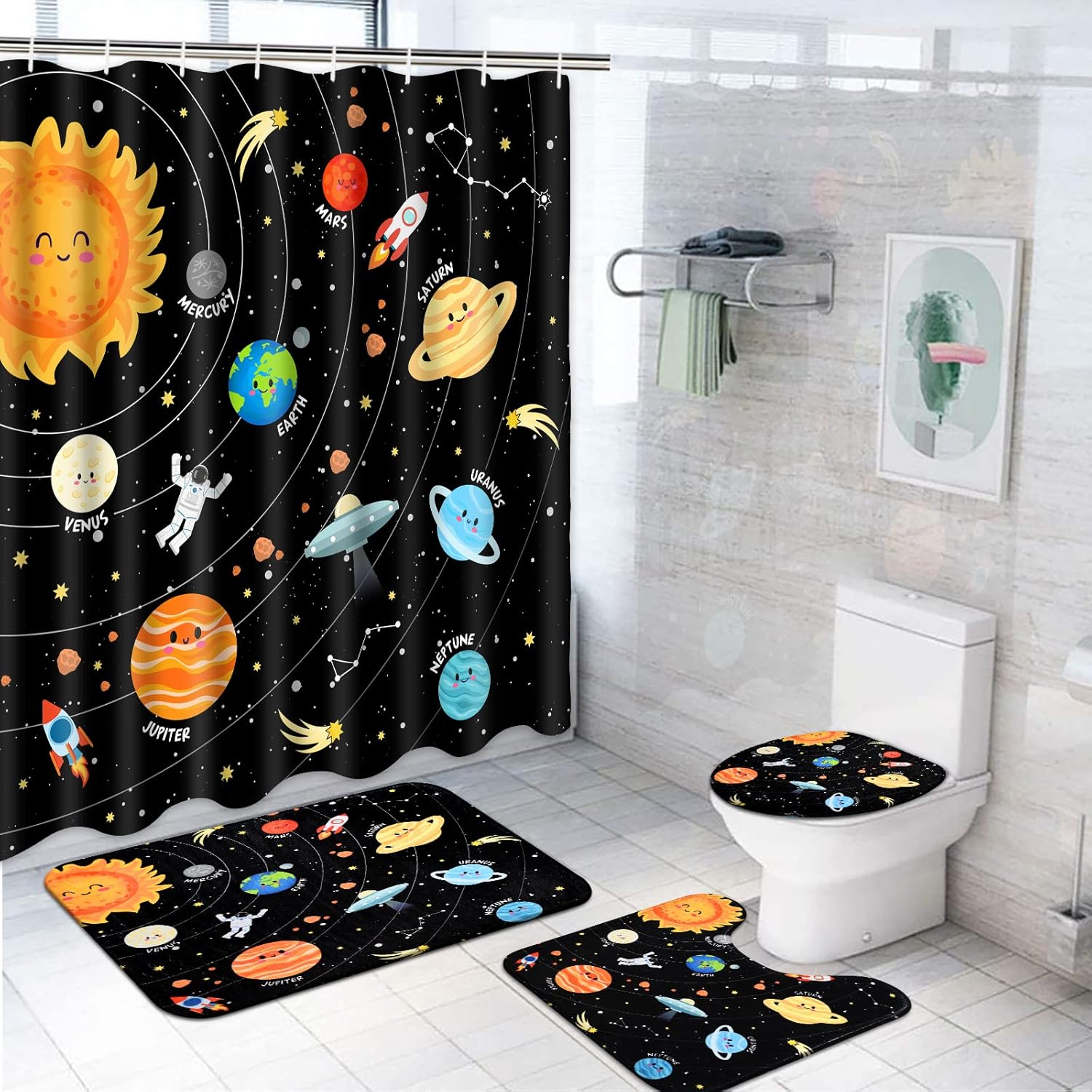 Alishomtll 4 Pcs Black Space Kids Bathroom Set