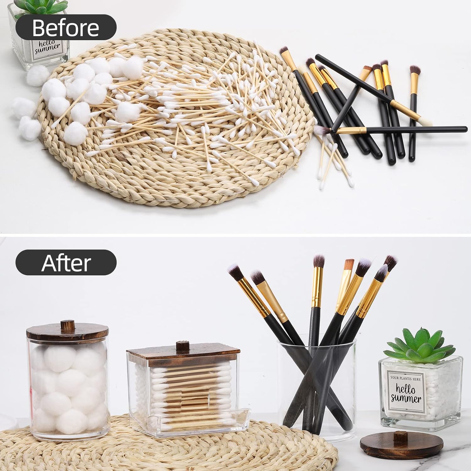 Tbestmax 4 Pack Cotton Ball Dispenser with Bamboo Lids Brown