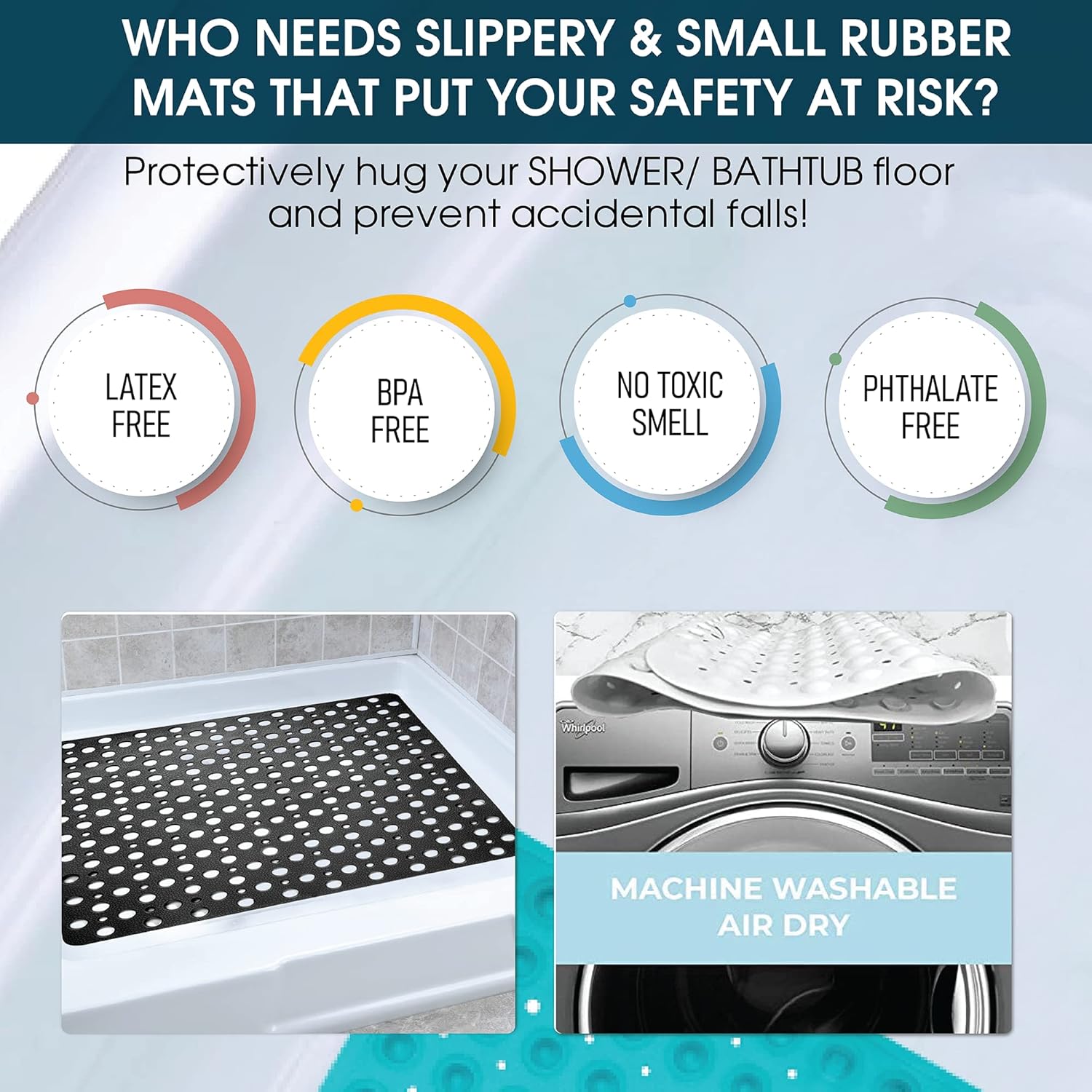 ENKOSI 21x21 Non-Slip TPE Square Shower Mat with Suction Cups