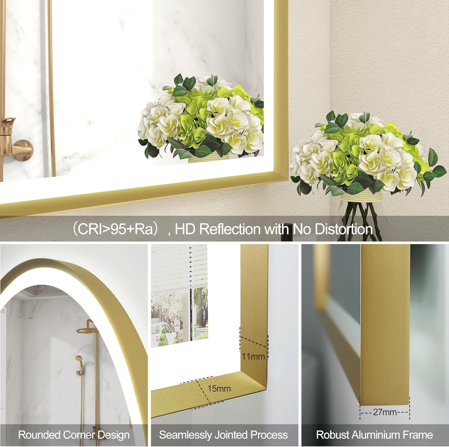 Sbagno 24x36 Arched Gold LED Mirror
