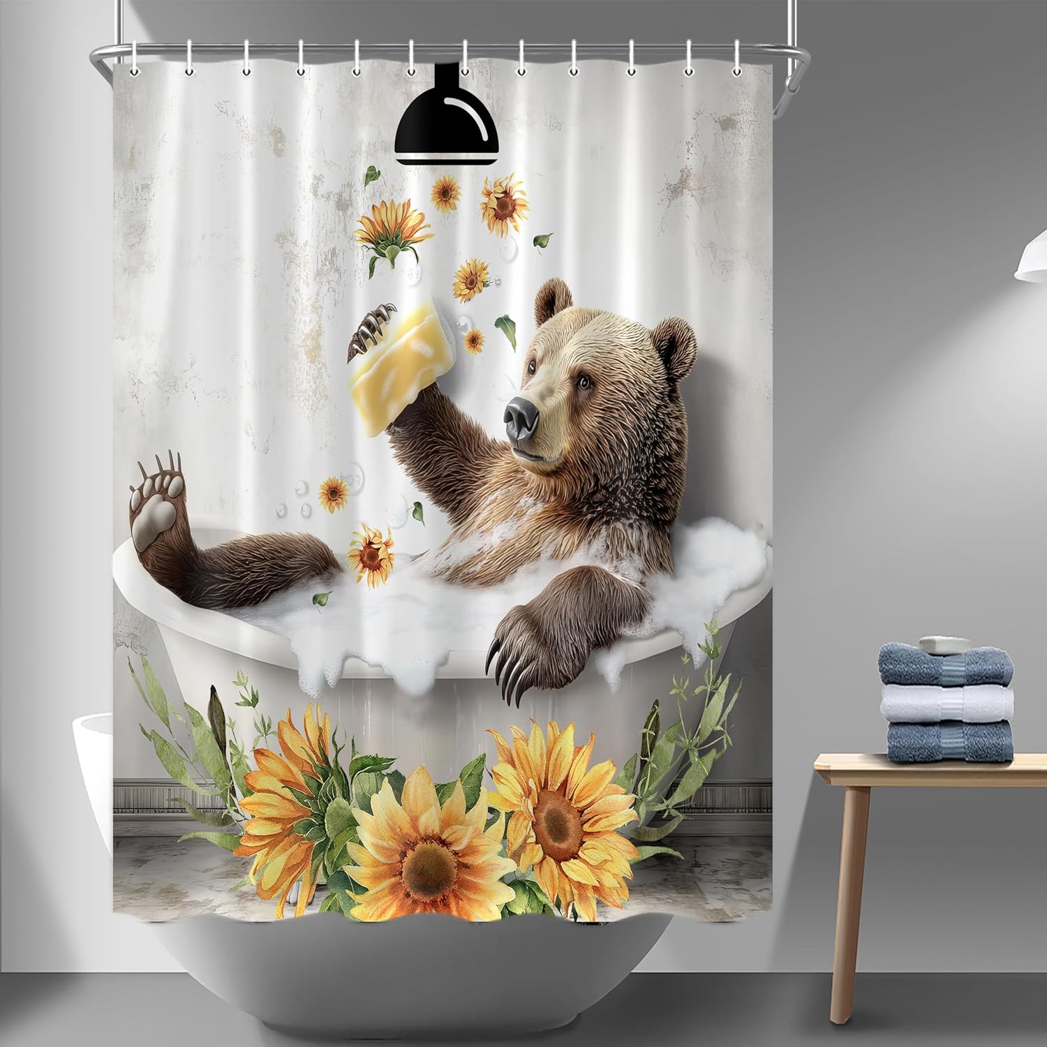 Hajmsug Funny Bear Shower Curtain Set 71X71 Inch