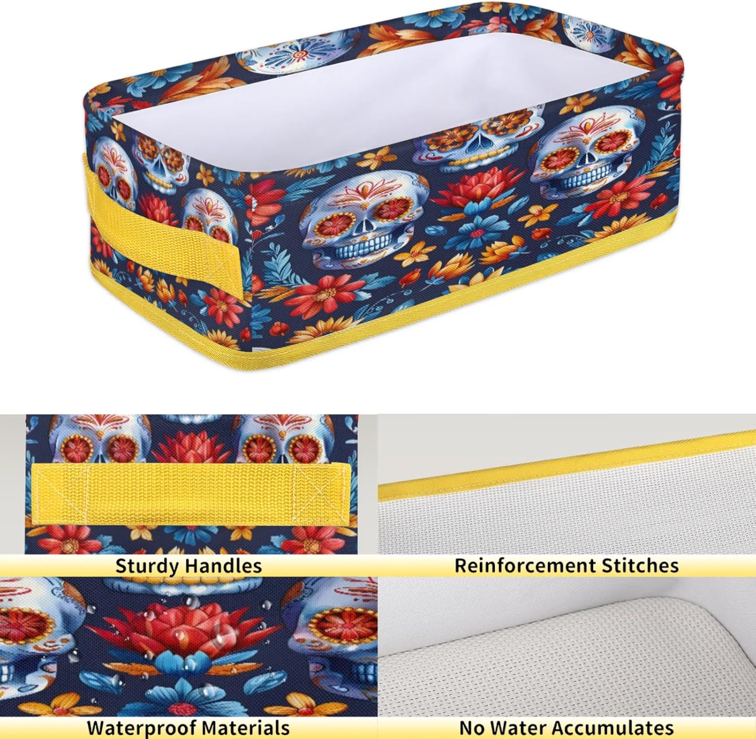 Mexican Floral Skeleton Toilet Paper Basket Organizer with Handles