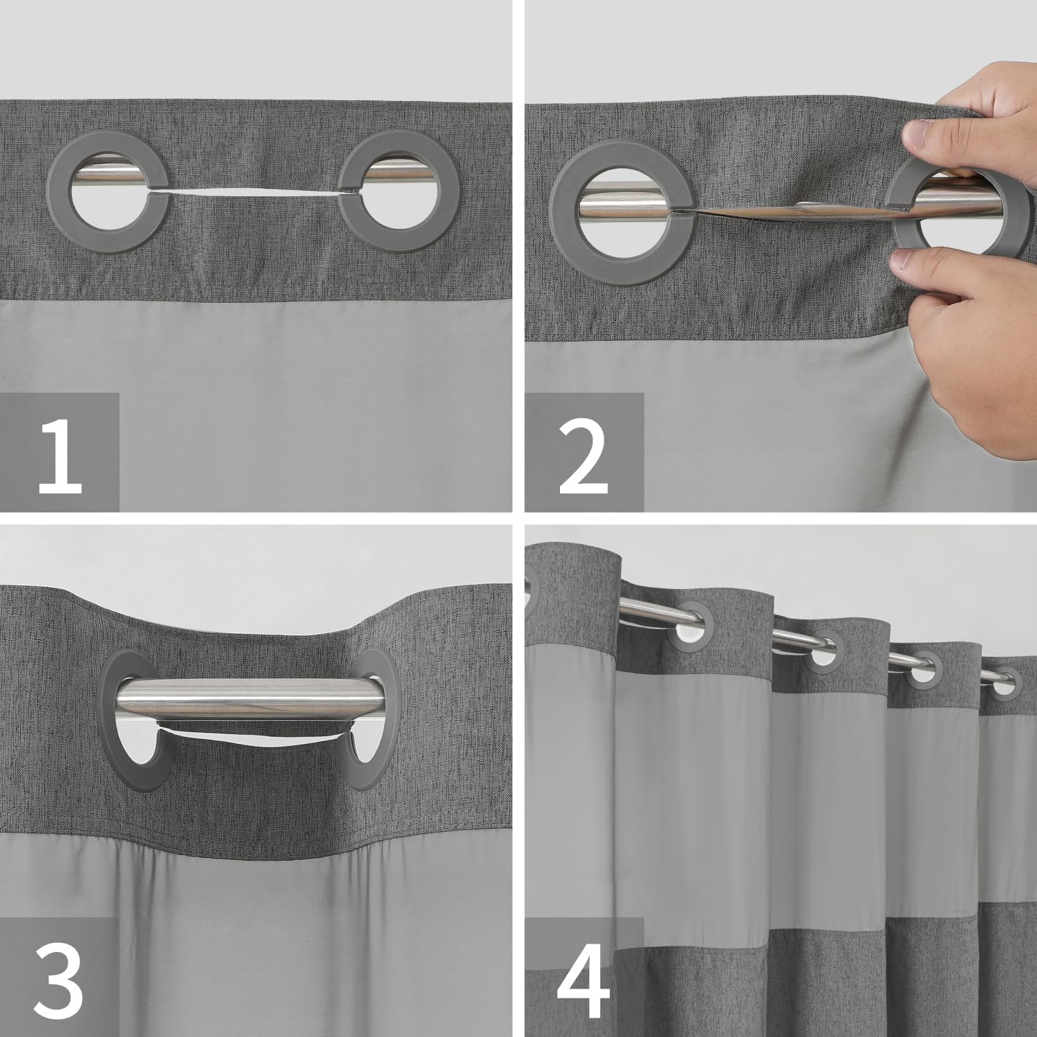 Linen Textured Shower Curtain Set with Snap-in Liner Charcoal Grey