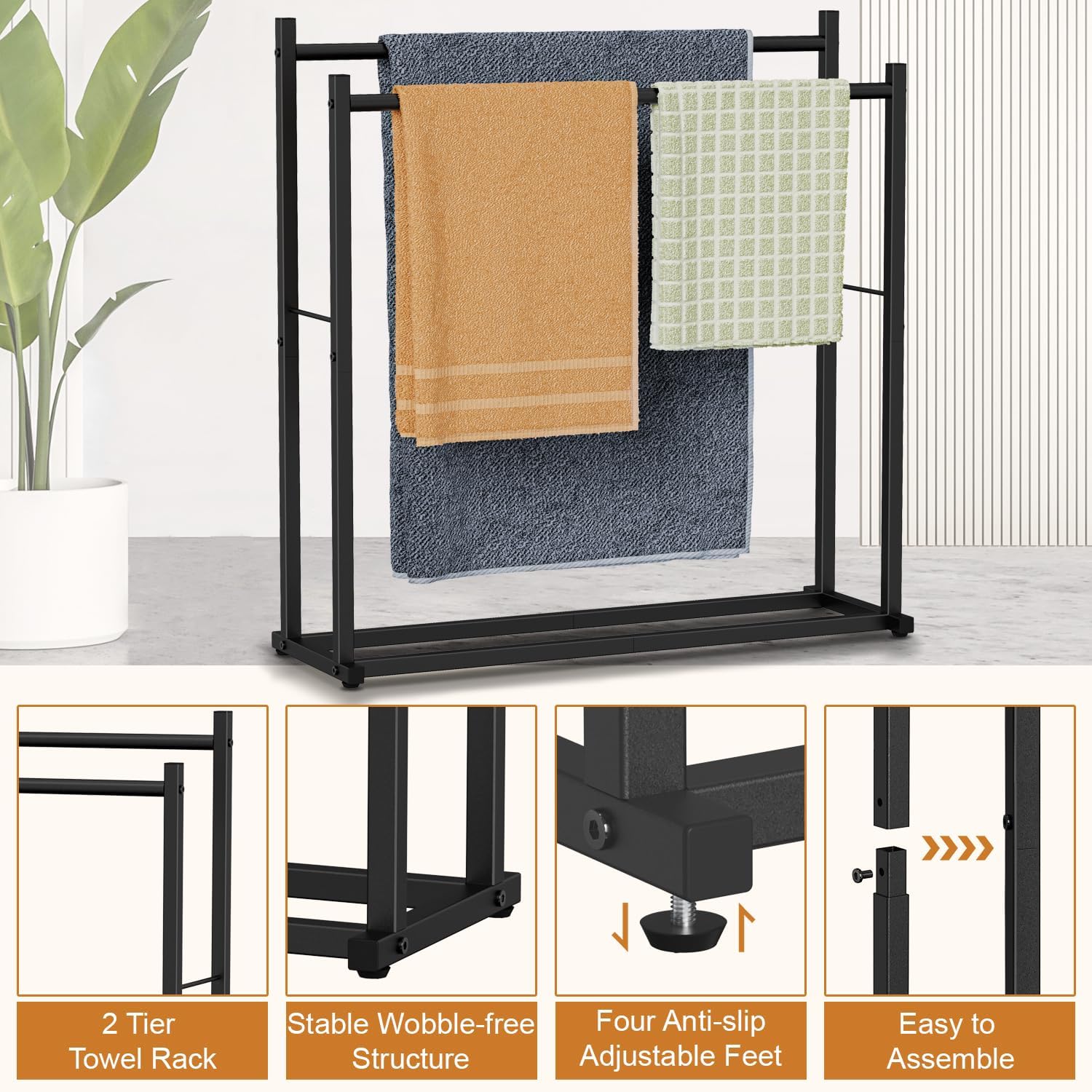 Honiter 2 Tier Free Standing Towel Rack - Black