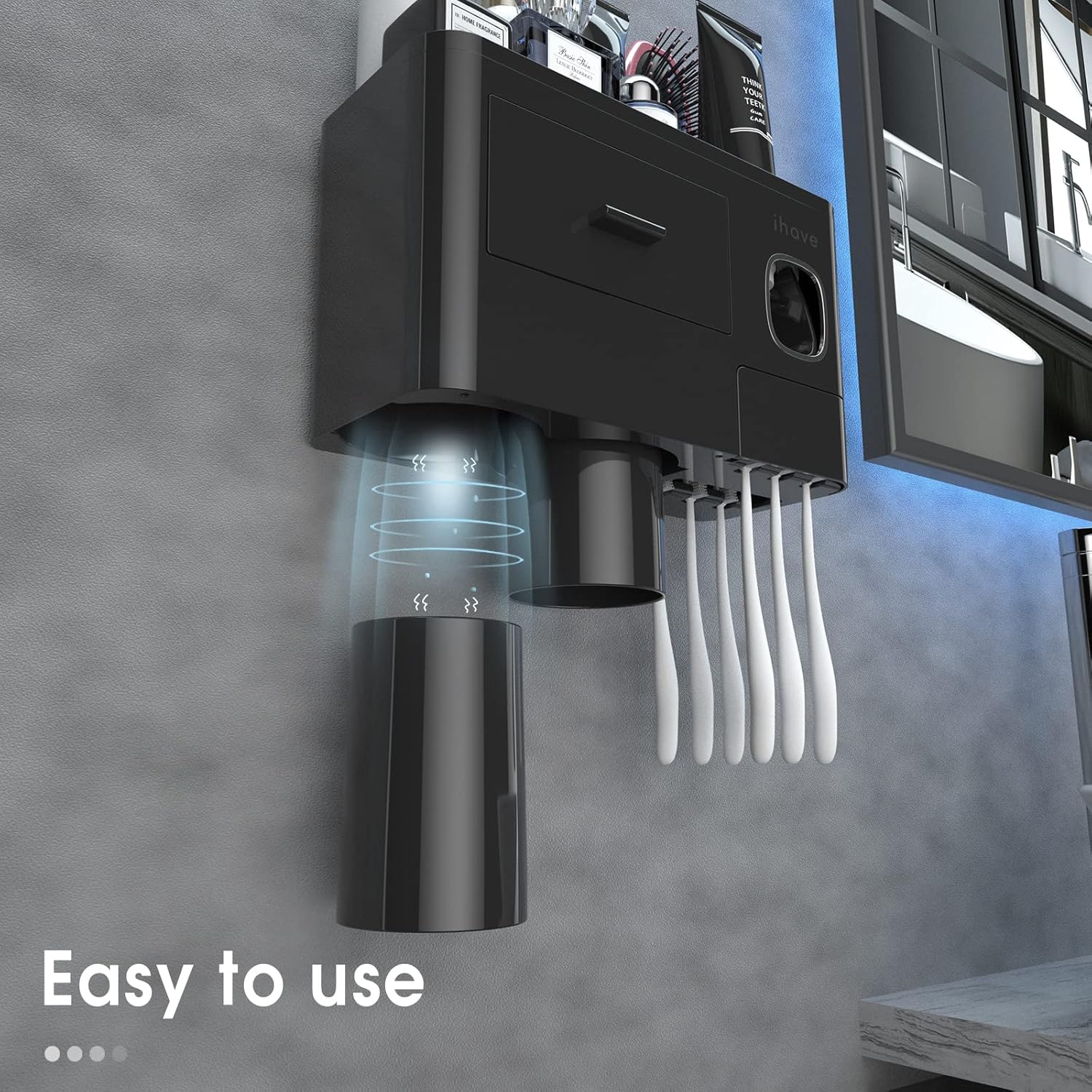 iHave Wall Mounted Toothbrush Holder with Toothpaste Dispenser