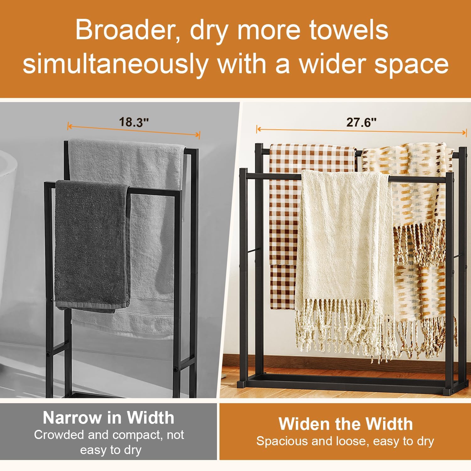 Honiter 2 Tier Free Standing Towel Rack - Black