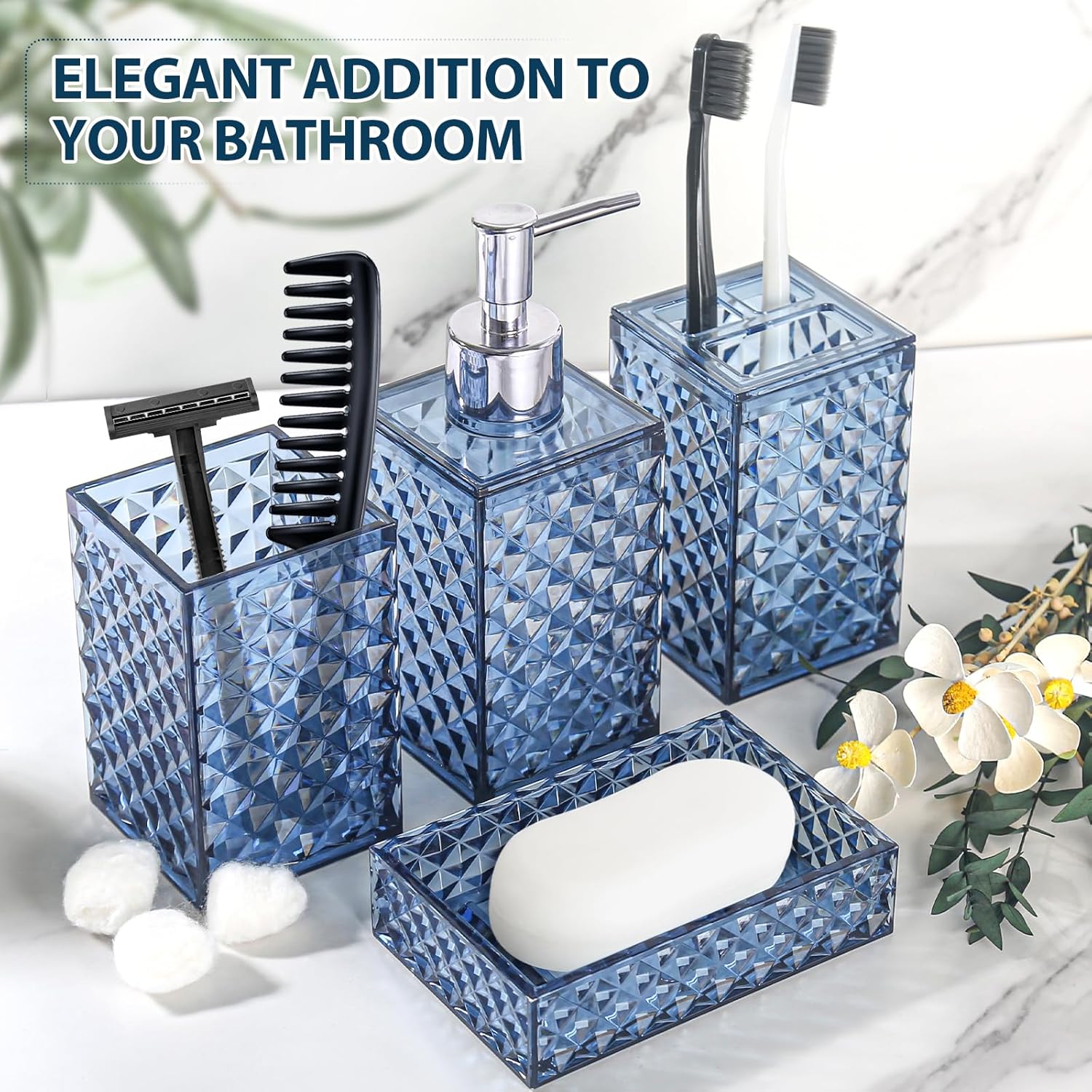 4 Pack Blue Acrylic Bathroom Accessories Set