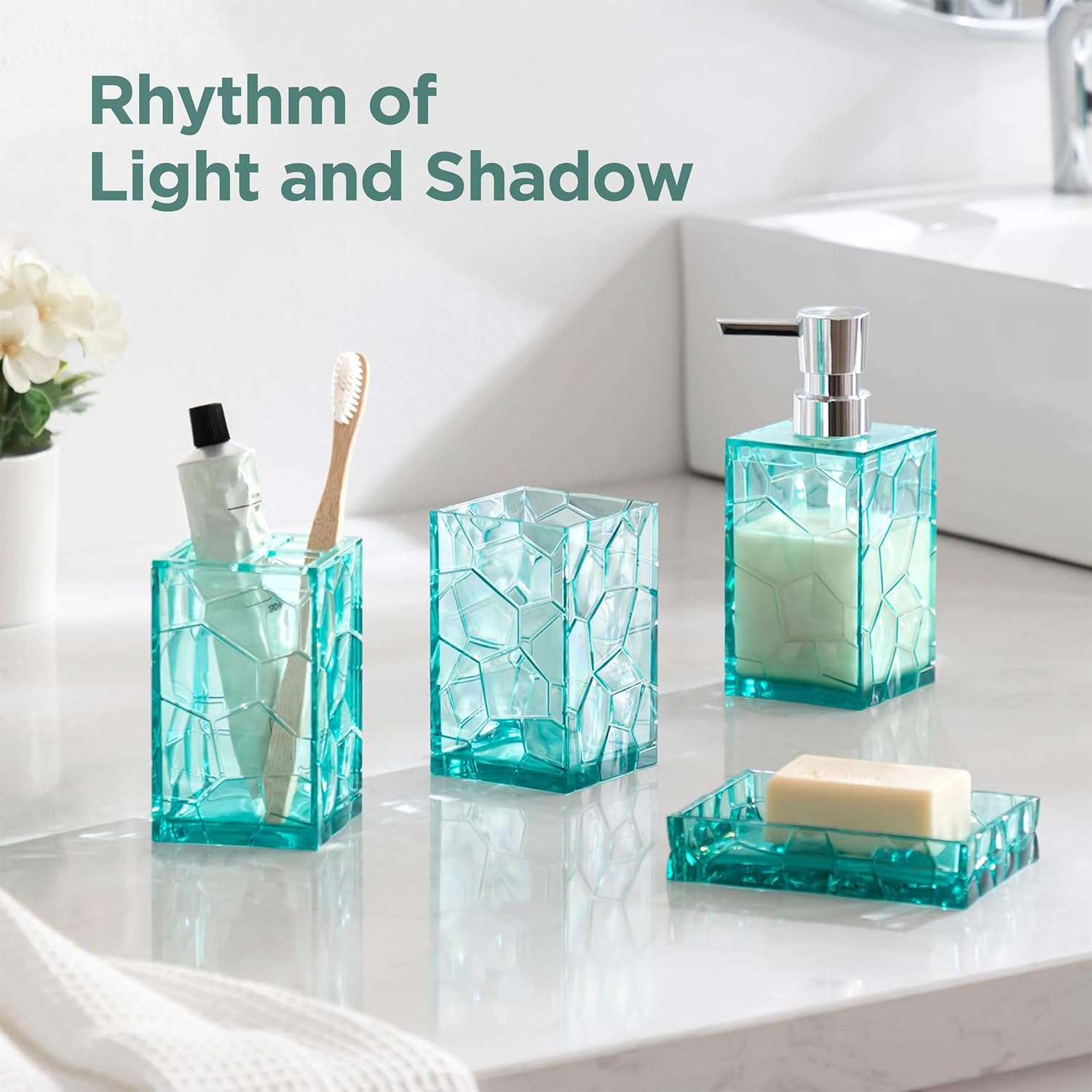 HBlife Teal Blue Acrylic Bathroom Accessory Set