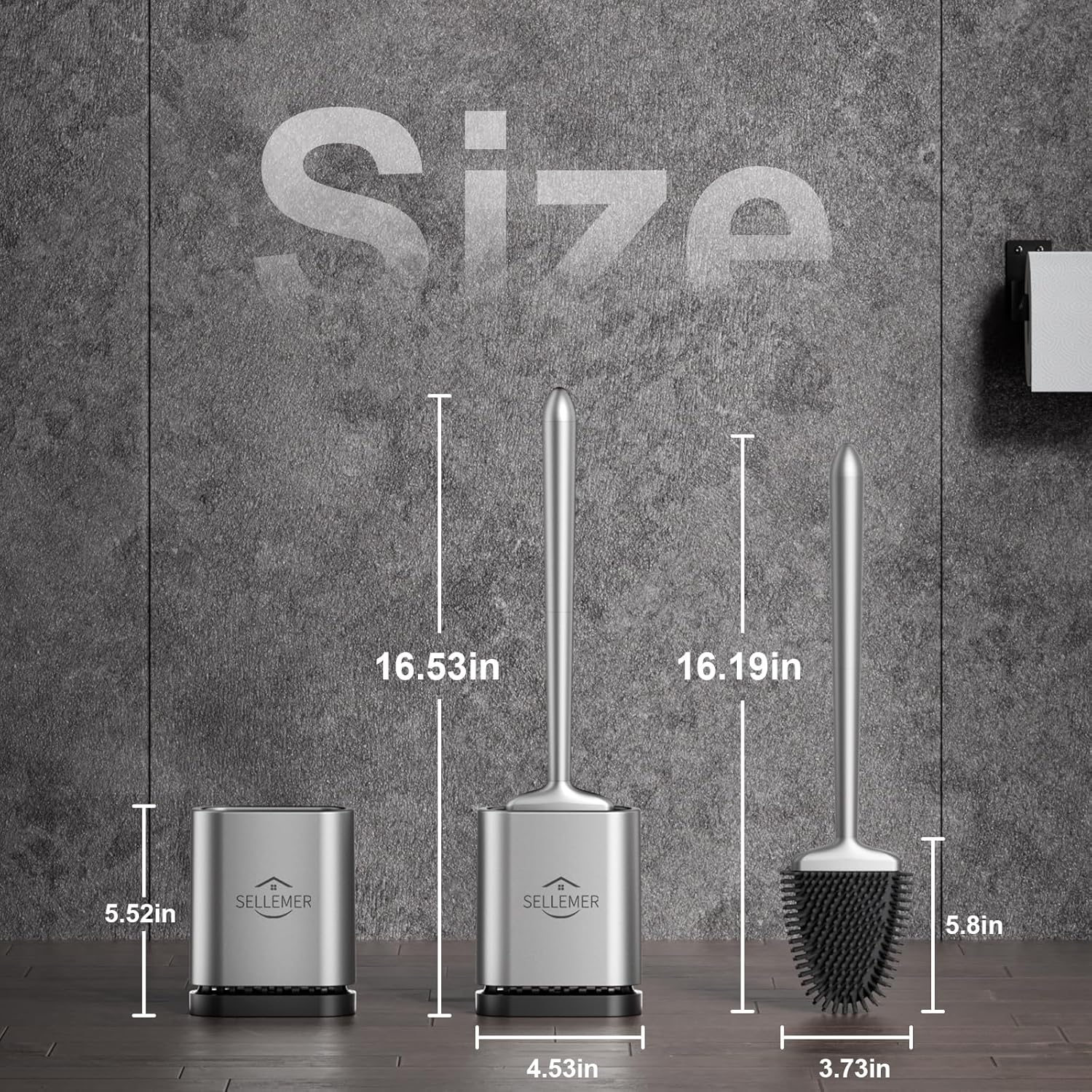 Sellemer Toilet Brush with Silicone Bristles and Holder