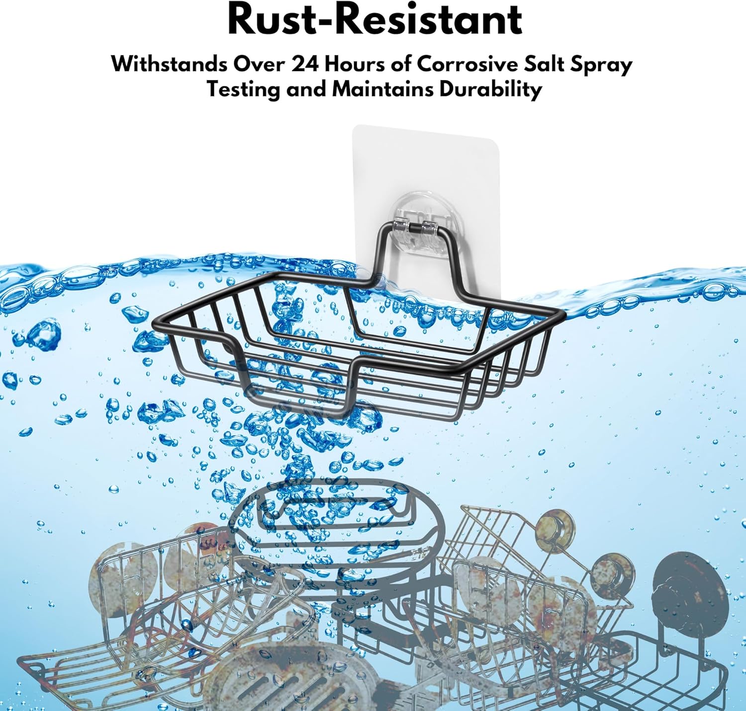Rainspire Soap Dish Holder No Drilling Black Square