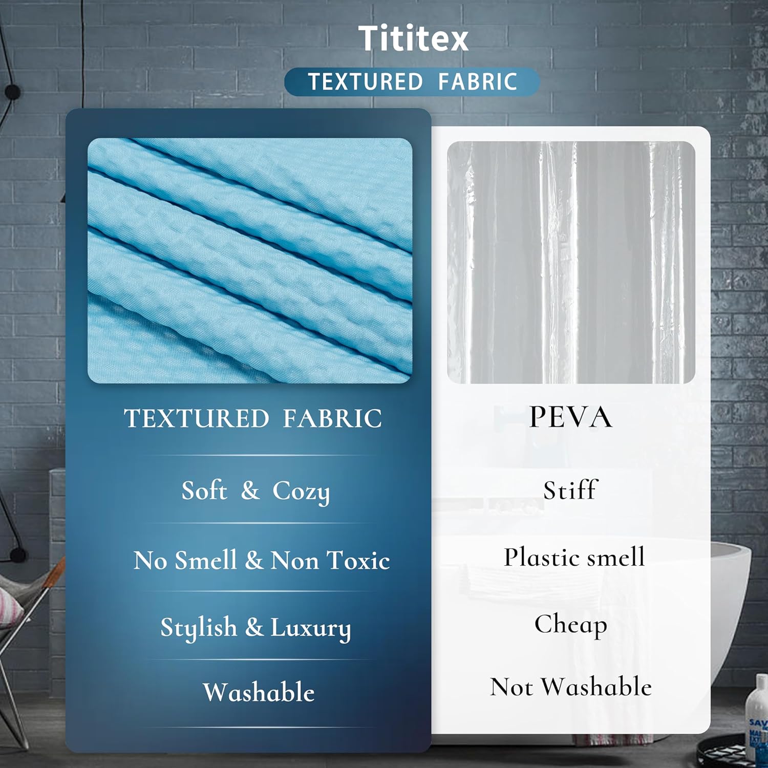 Tititex Solid Sky Blue Shower Curtain Liner with 2 Magnets 1