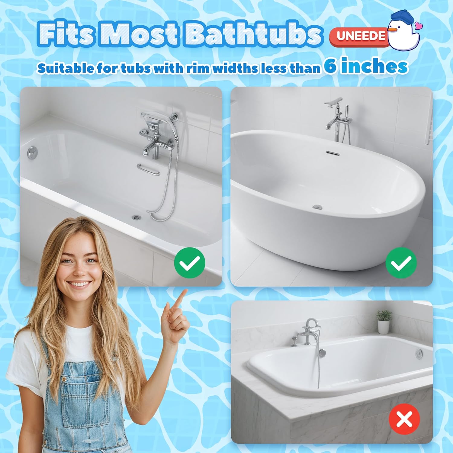 UNEEDE Bathtub Toy Organizer with Grip and Pockets