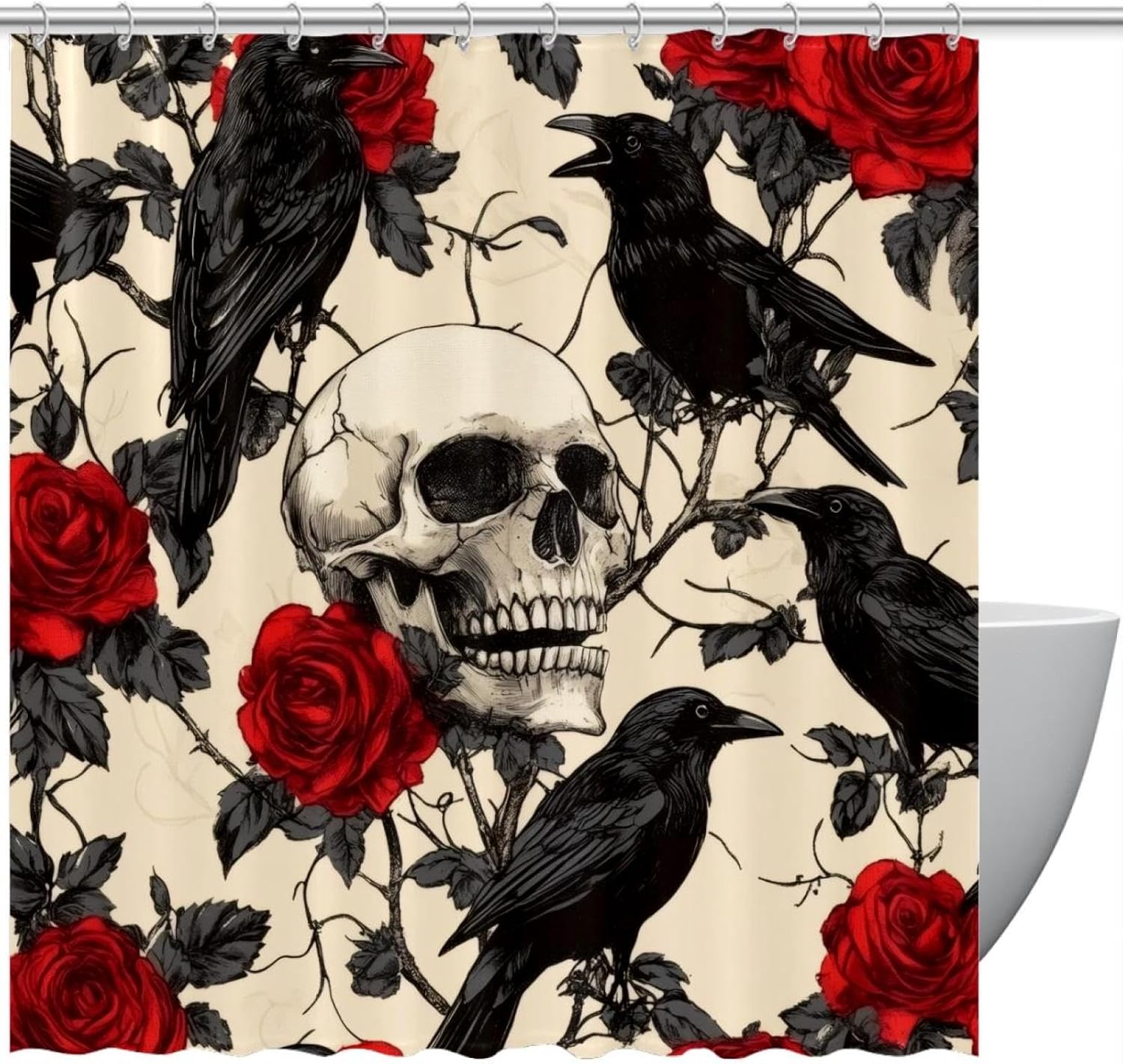 VAPOKF Ravens Skull Roses Shower Curtain Set with 12 Hooks