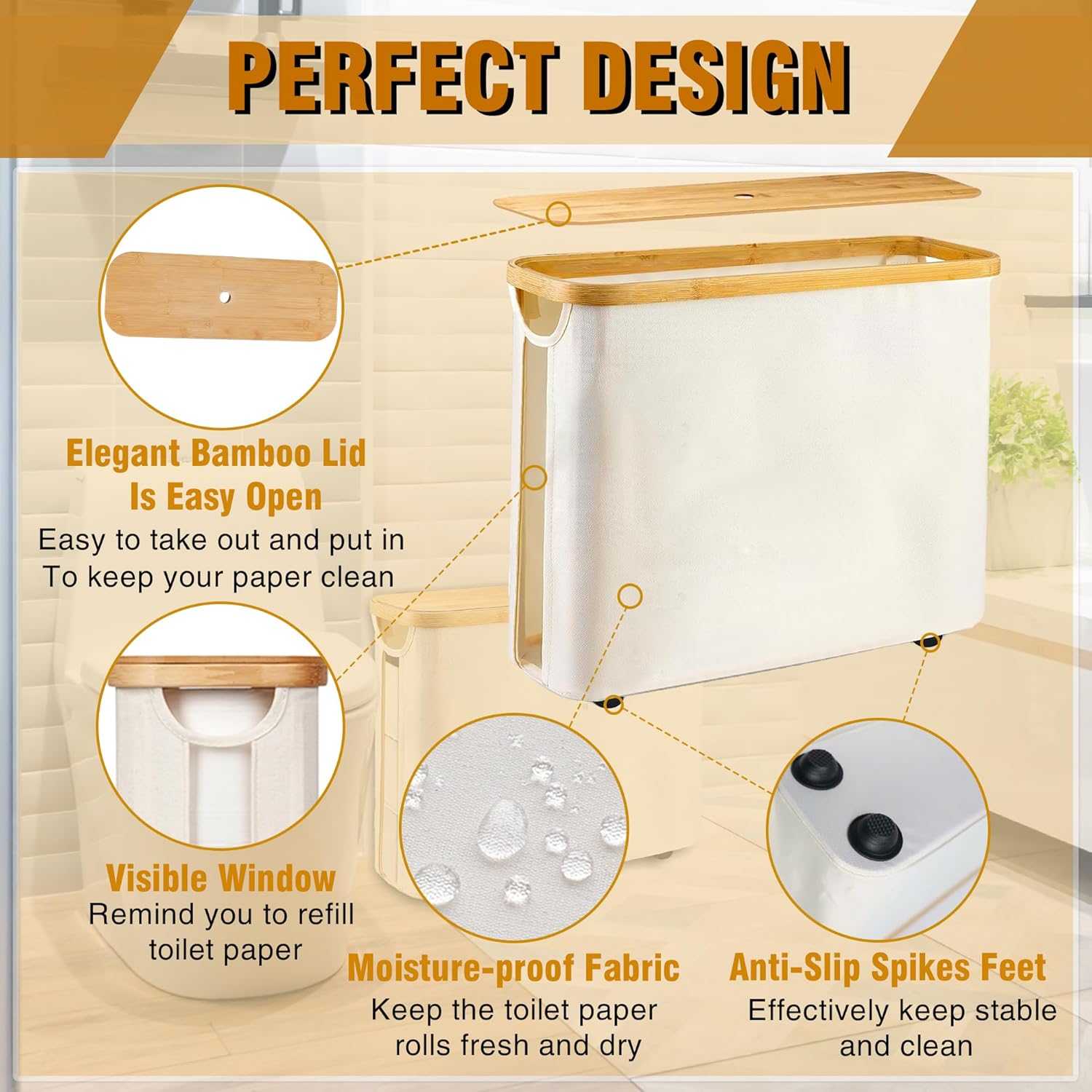 WIHOTUPO Toilet Paper Storage Basket with Lid - Bamboo Holder Organizer