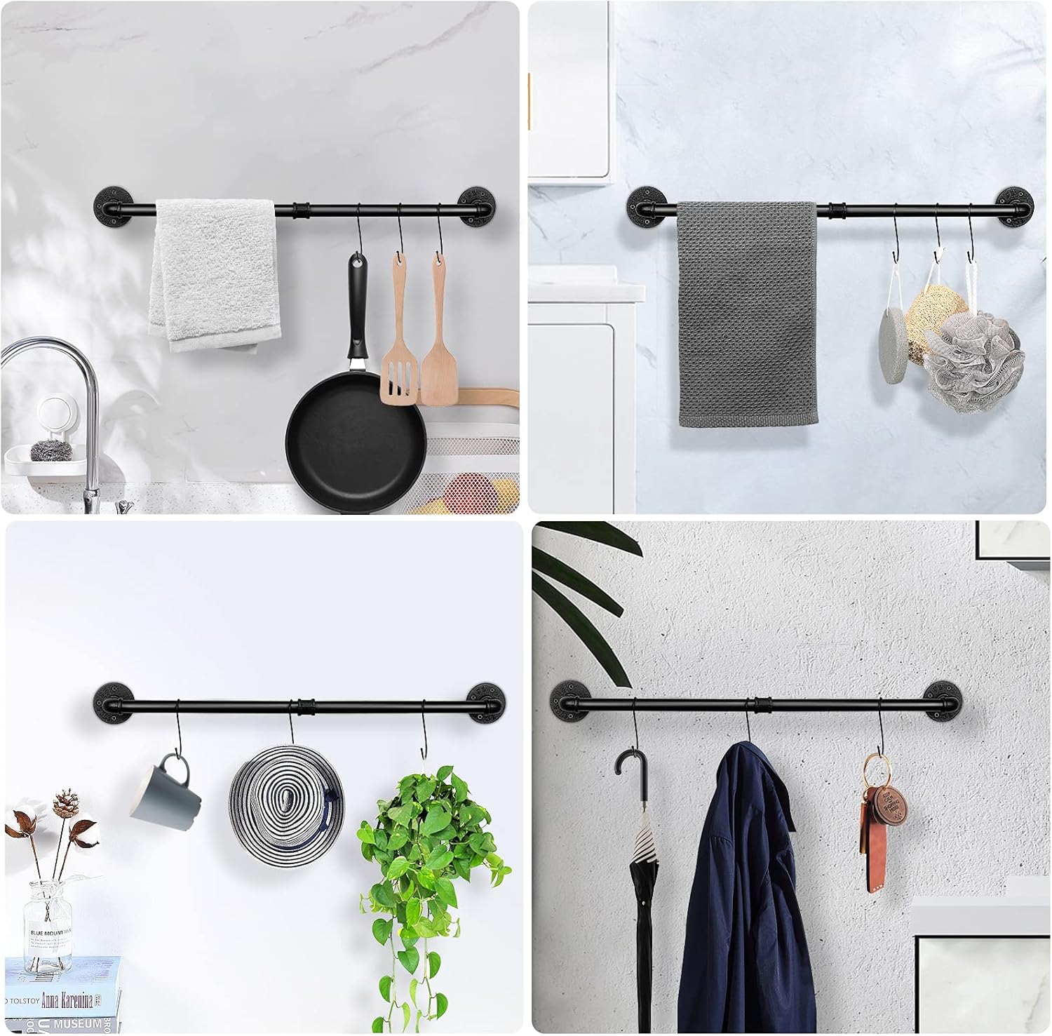 Jeasor Industrial Pipe Towel Rack Black 32 Inch