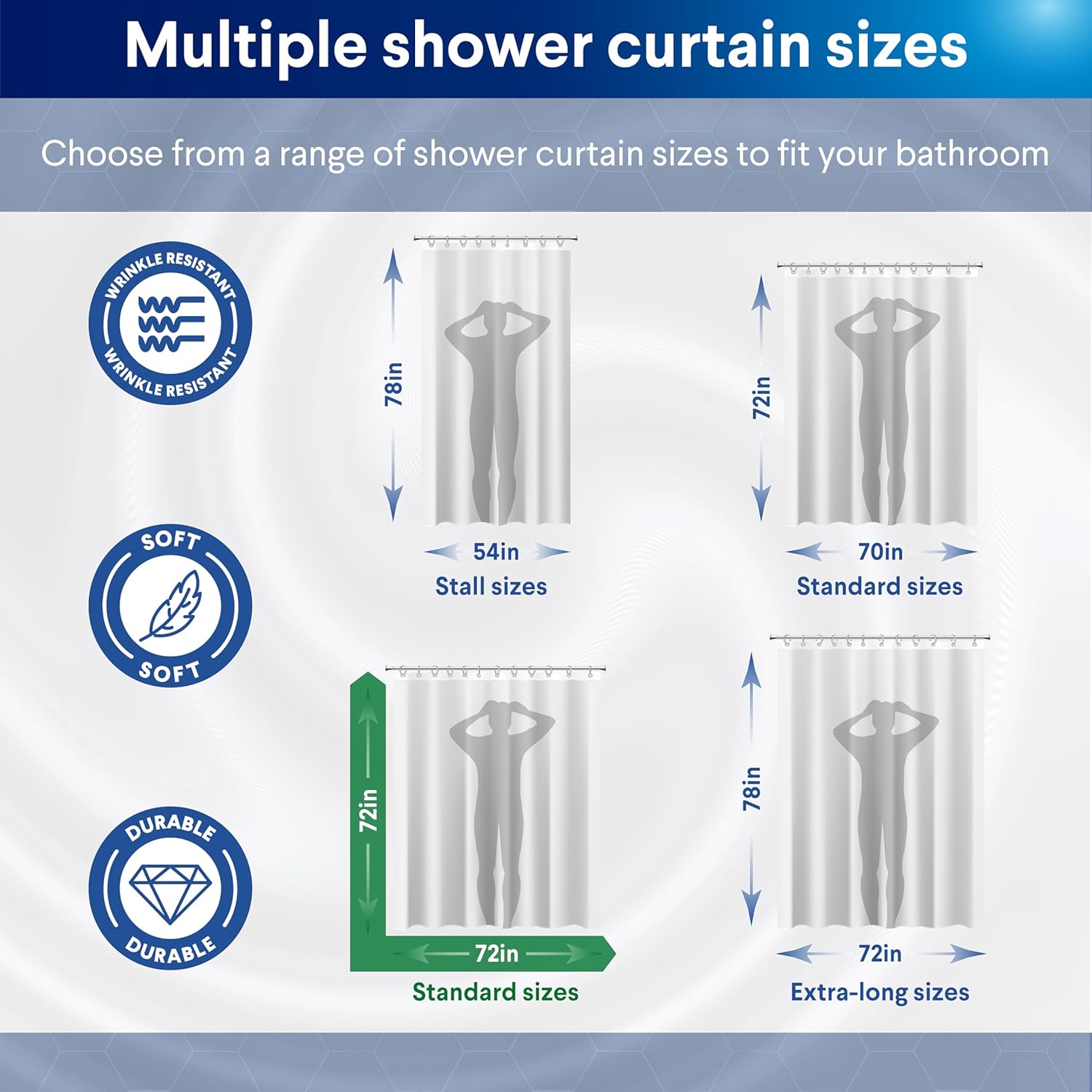 CLOROX 2-in-1 Shower Curtain Liner 72x72 Black Durable Water Resistant
