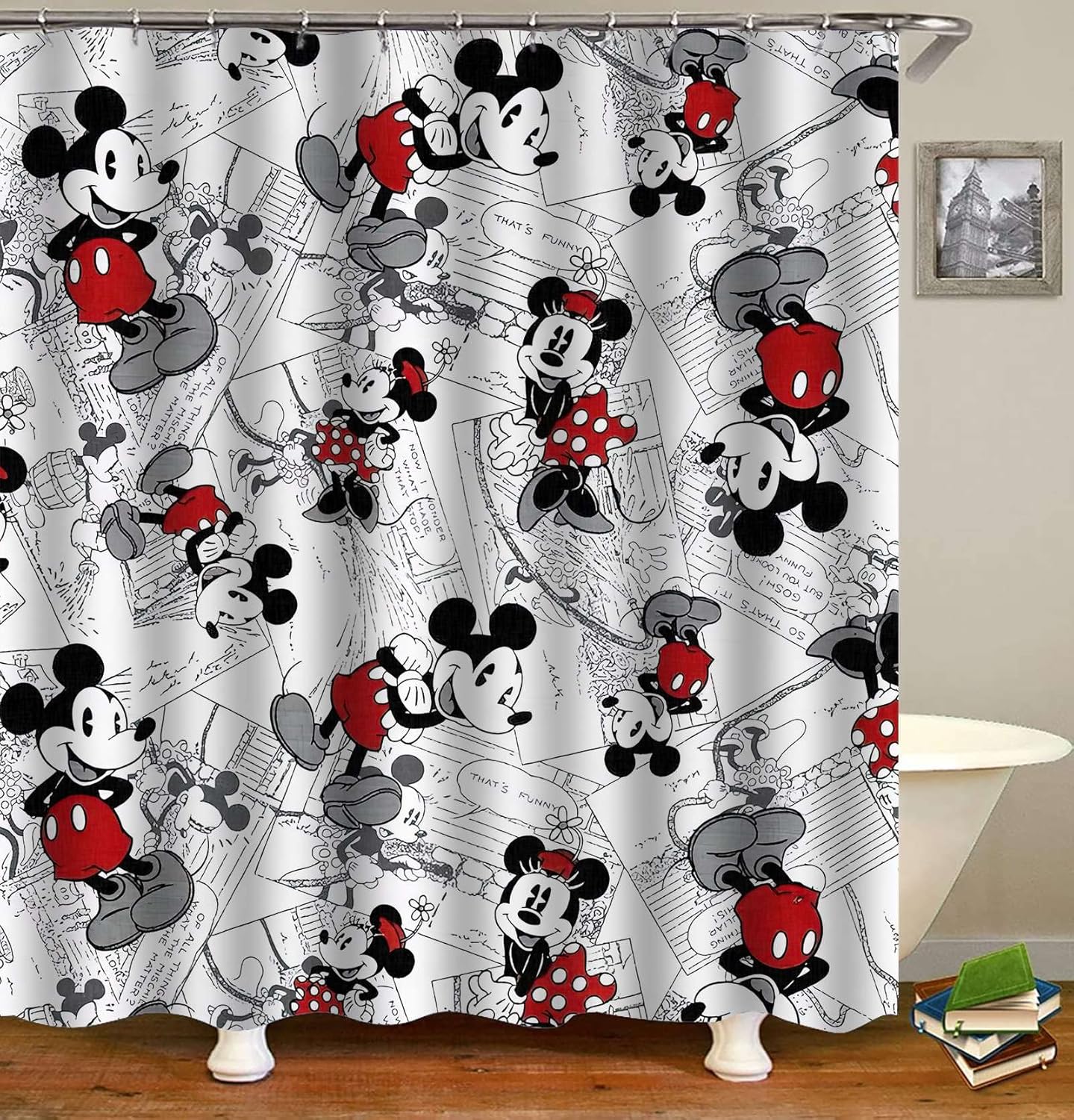 4Pcs Shower Curtain Set with Non-Slip Rugs and Bath Mat