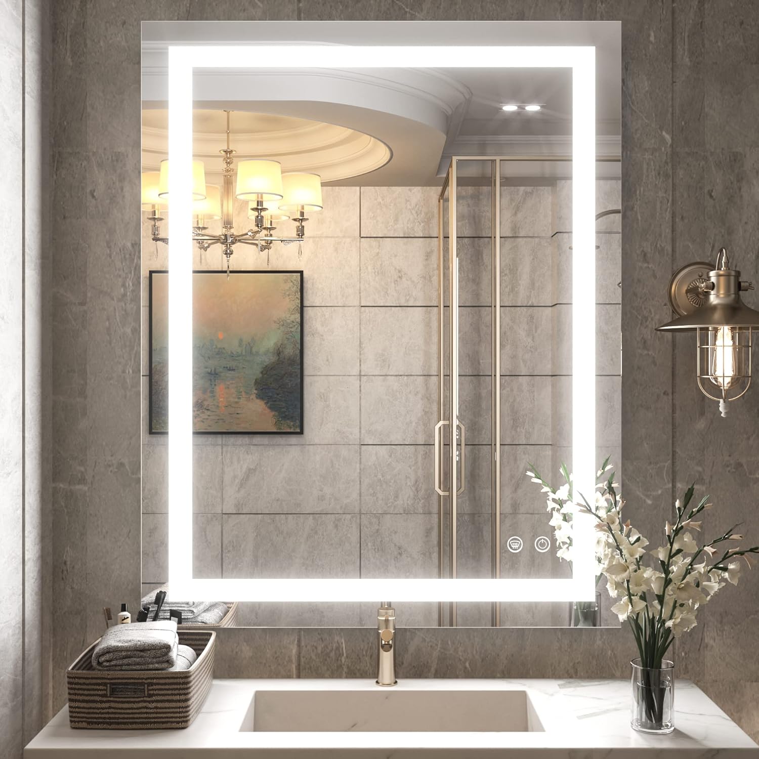 TETOTE 30x36 LED Vanity Mirror with Dimmable Lights and Anti-Fog Function