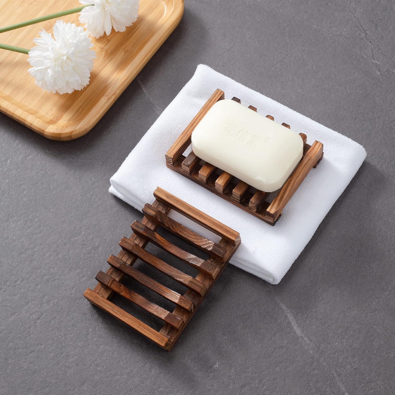 Vowupt Wooden Soap Dish Set of 2 for Shower